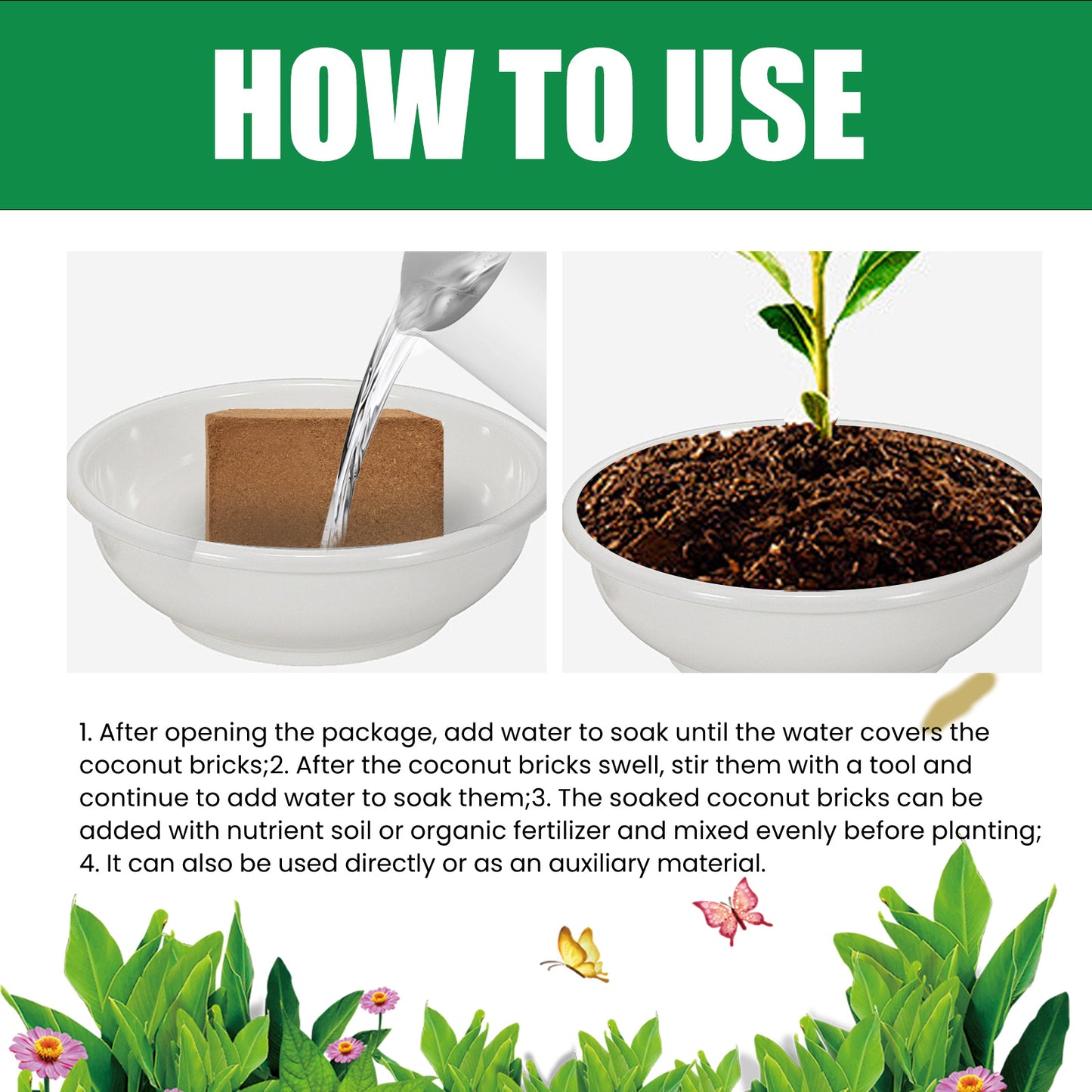 MoonSpry plant coir fiber brick suit plant cultivation growth nutrition soil potted grass flower fertilizer
