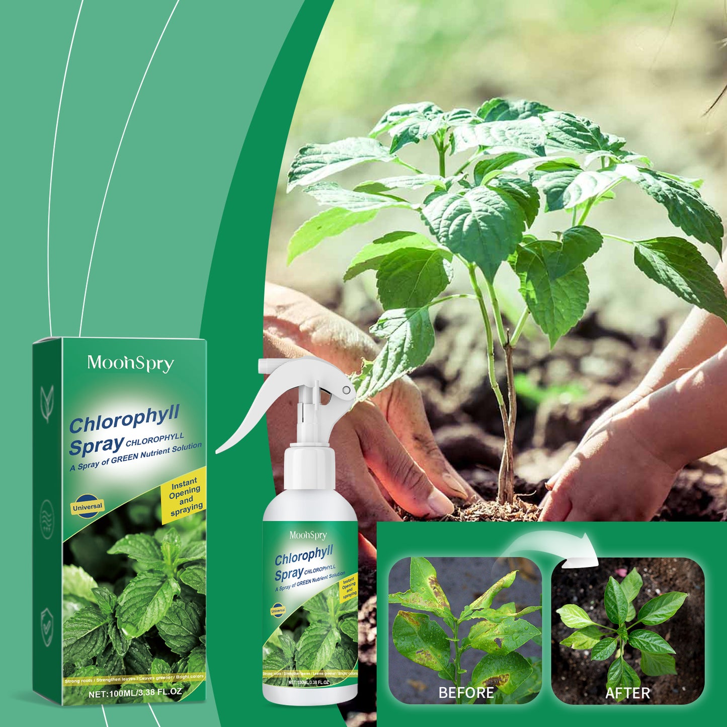 MoonSpry Chlorophyll Spray Flowers Fruit Trees Green Plants Green Leaves Healthy Growth Universal Whole Plant Nutrient Solution