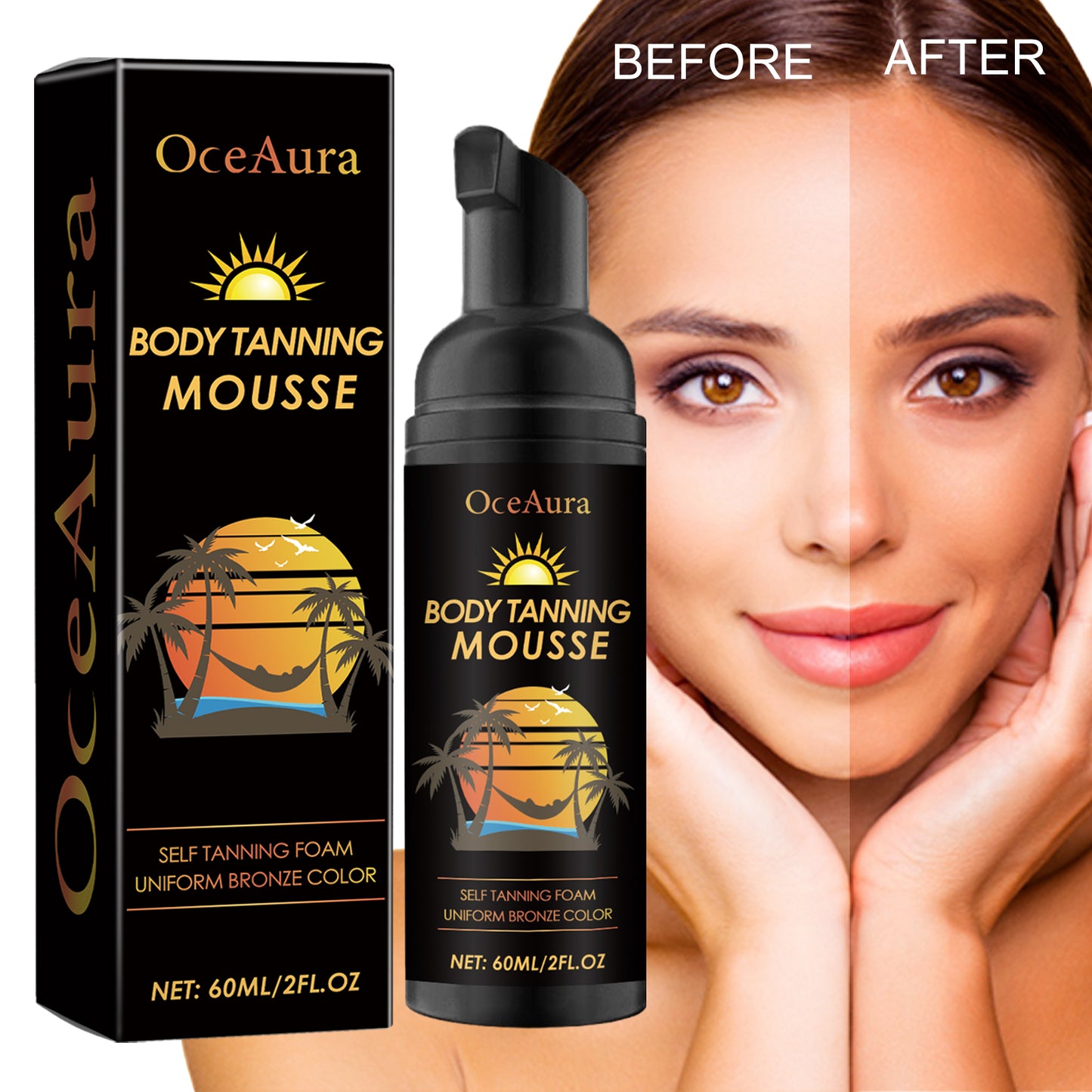 OceAura Helping Black Mousse Summer Outdoor Seaside Helping Sun Hydrating Moisturizing Skin Beauty Natural Fashion Wheat Color