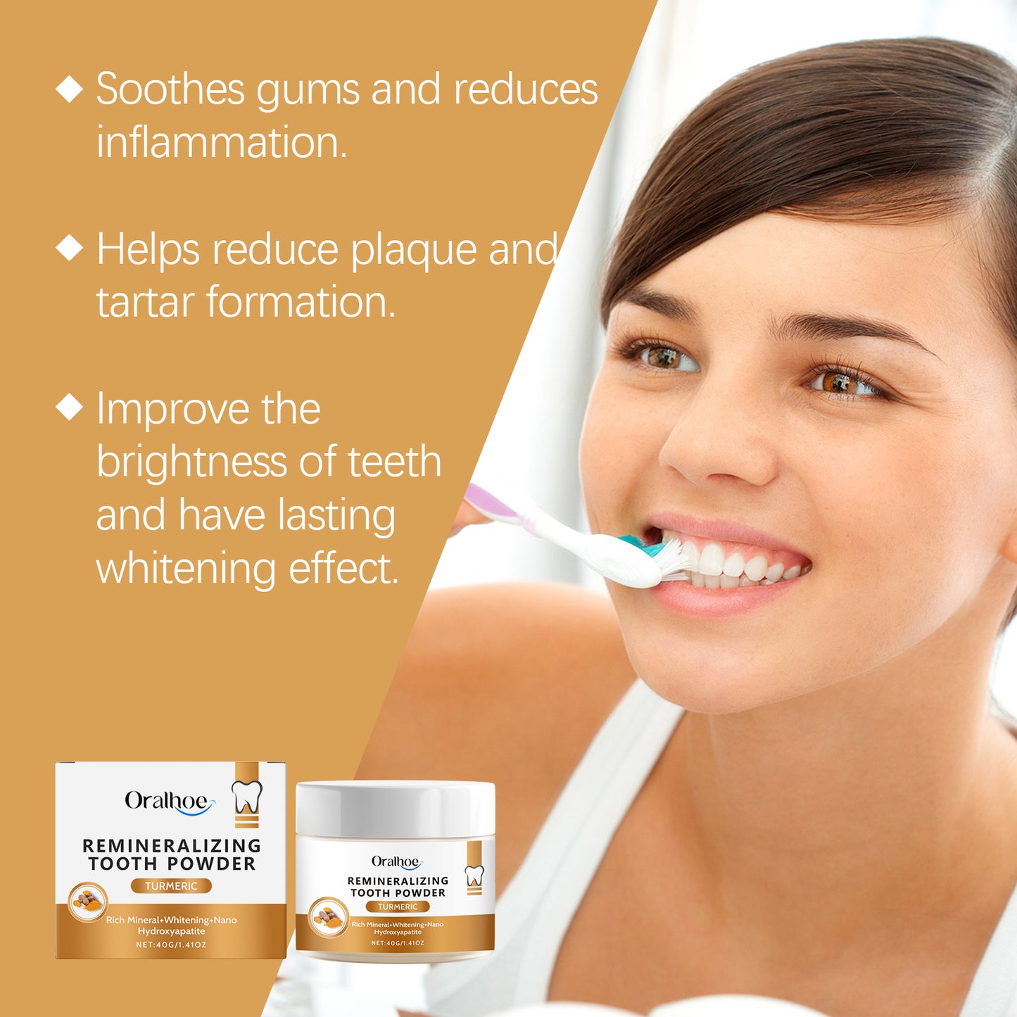 Oralhoe turmeric cleaning tooth powder gentle cleaning tooth tartar daily care tooth cleaning tooth powder