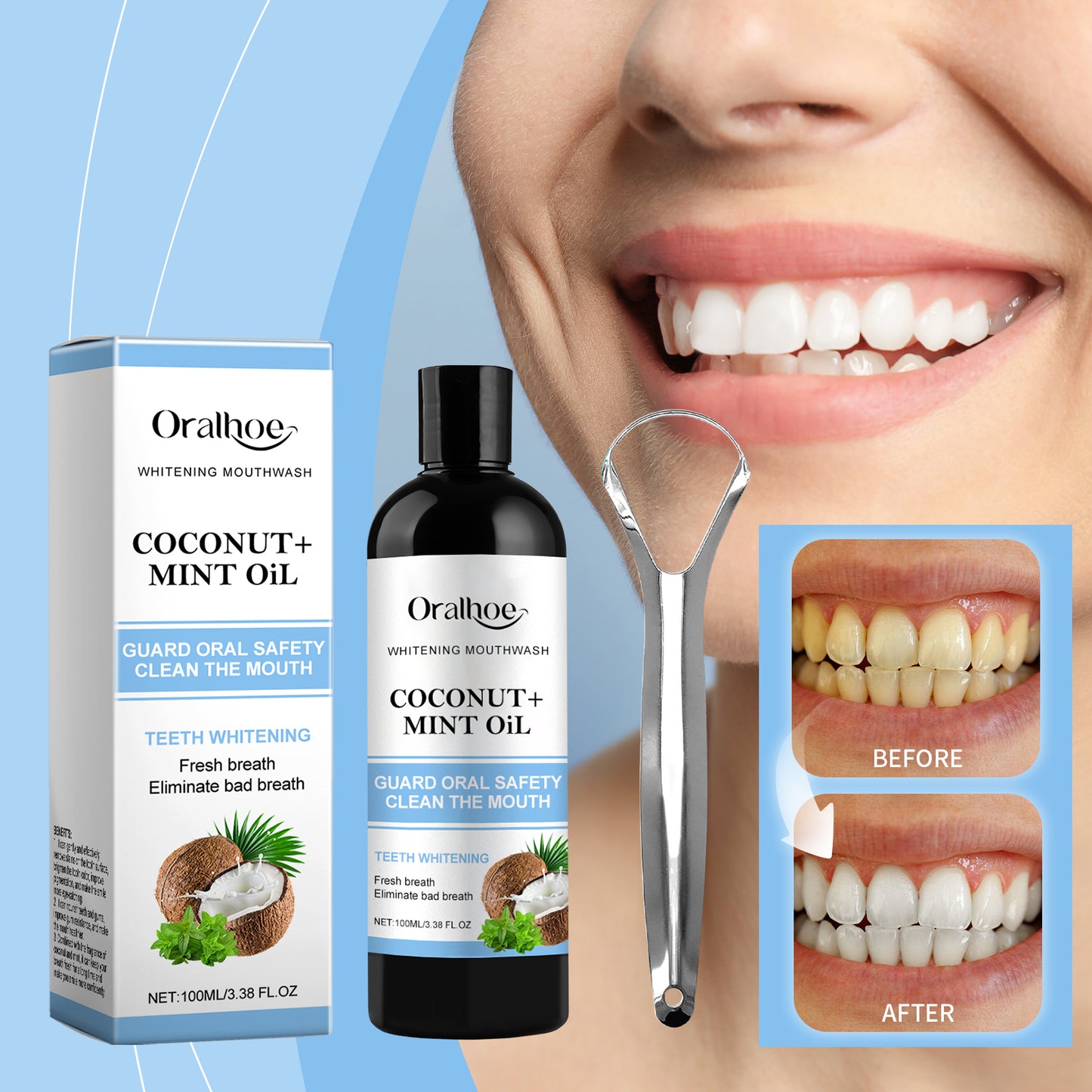 Oralhoe Coconut Mint Mouthwash Coconut Mint Mouthwash Fresh Breath Care Gum Mouth Stain-removing Mouthwash