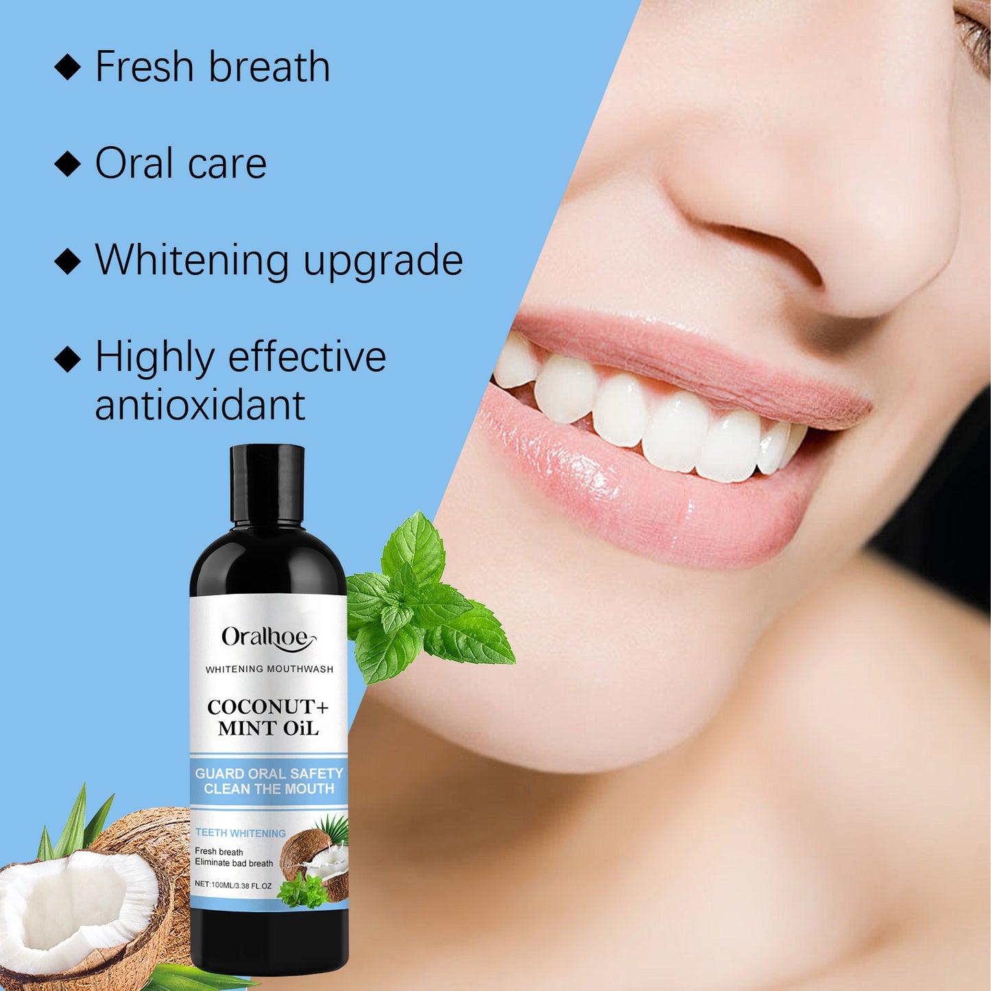 Oralhoe Coconut Mint Mouthwash Coconut Mint Mouthwash Fresh Breath Care Gum Mouth Stain-removing Mouthwash