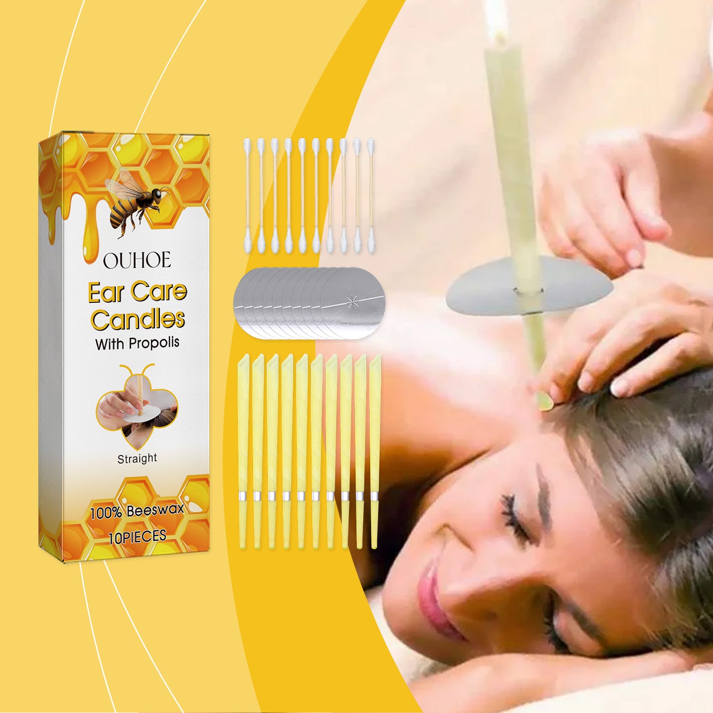 OUHOE Ear Candle Set for Comfort, Gentle Cleaning, Nourishing Care, Honey Beeswax Ear Candle Set