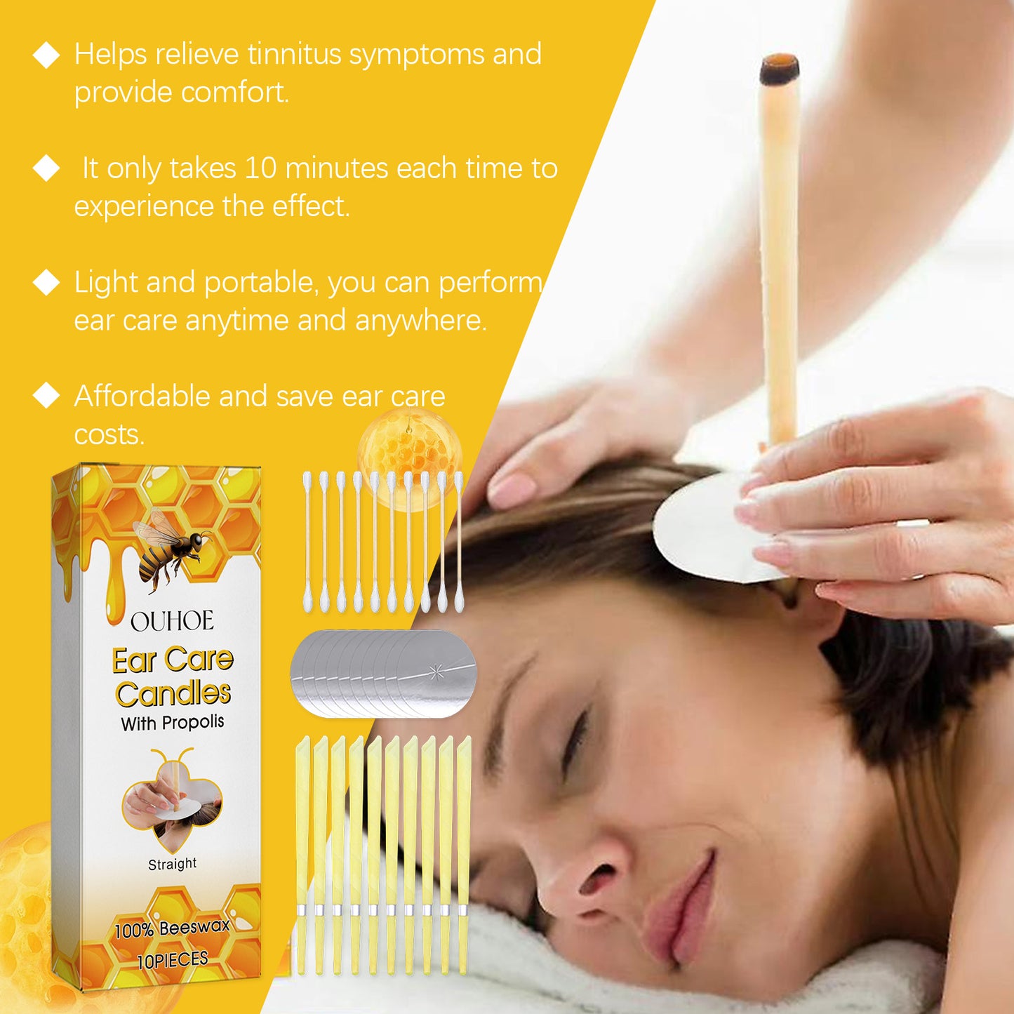 OUHOE Ear Candle Set for Comfort, Gentle Cleaning, Nourishing Care, Honey Beeswax Ear Candle Set
