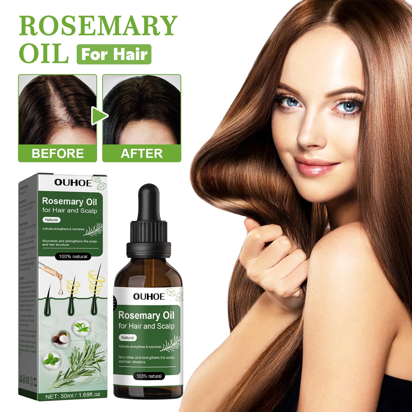 OUHOE Hair Care Rosemary Oil Anti-hair-loss Nourishing Strong Hair Care Essential Oil
