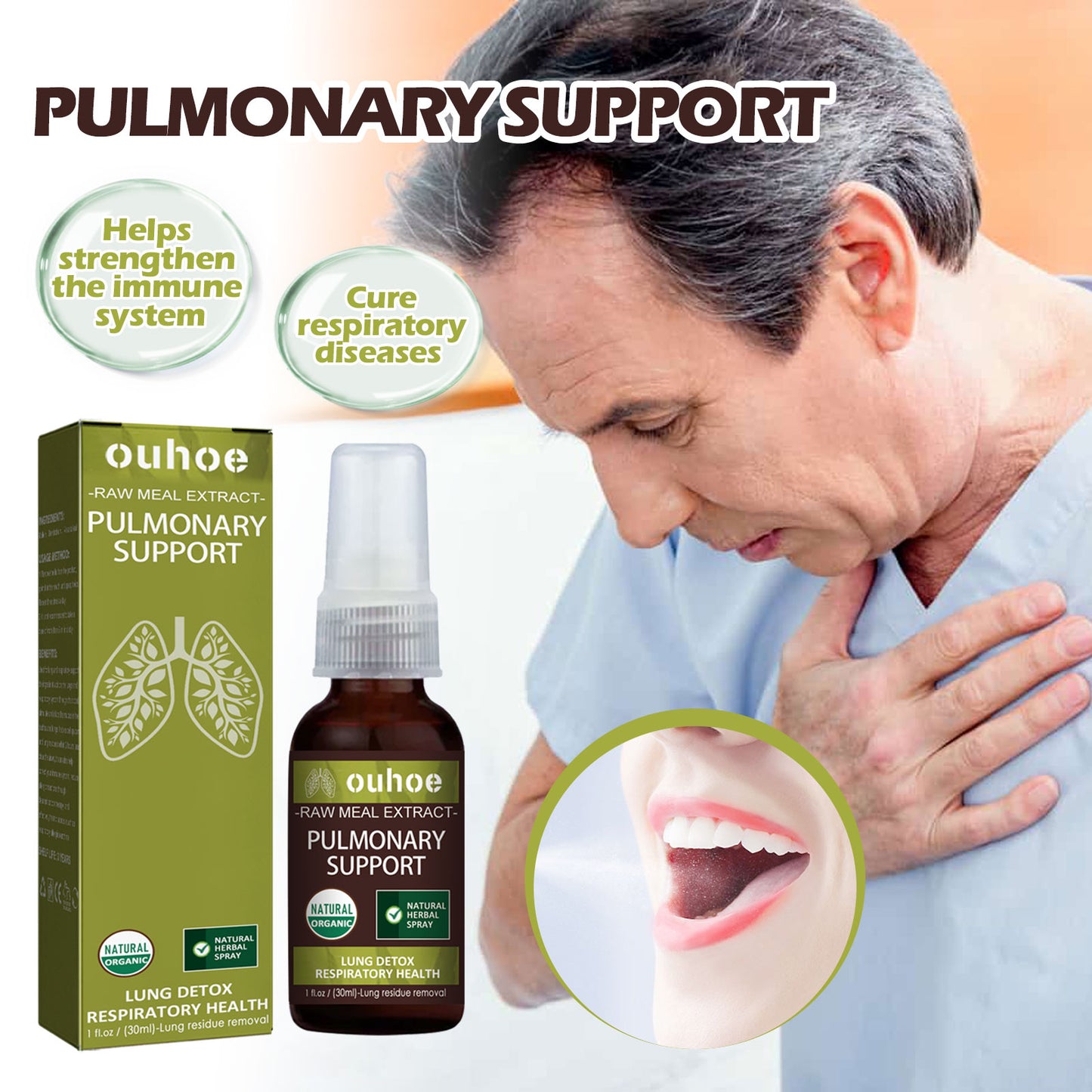 OUHOE Herbal Care Spray to relieve expectoration and dry itchy throat breath refreshing body care oral spray