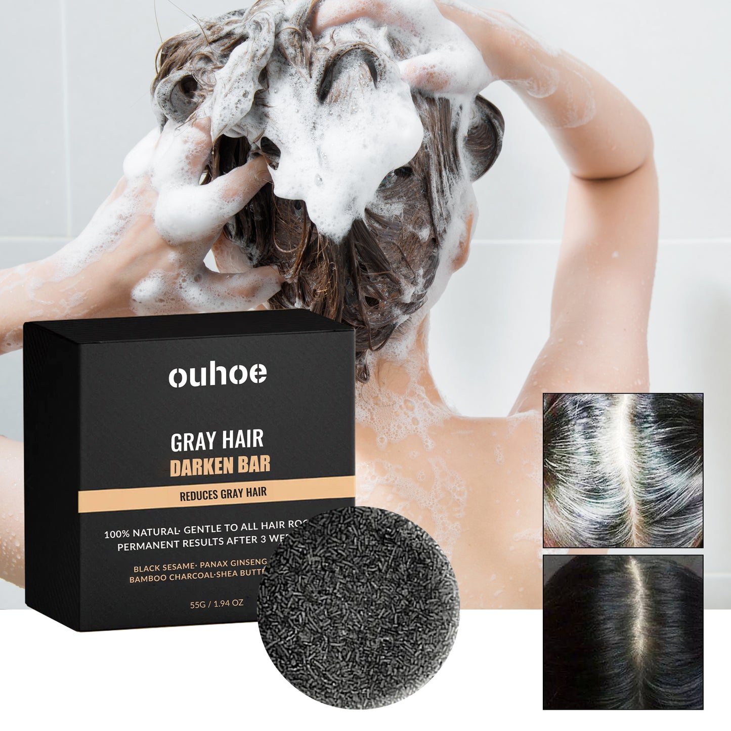 OUHOE Black Hair Soap Repair Black Hair Massage Moisturizing Hair Cleansing Soap