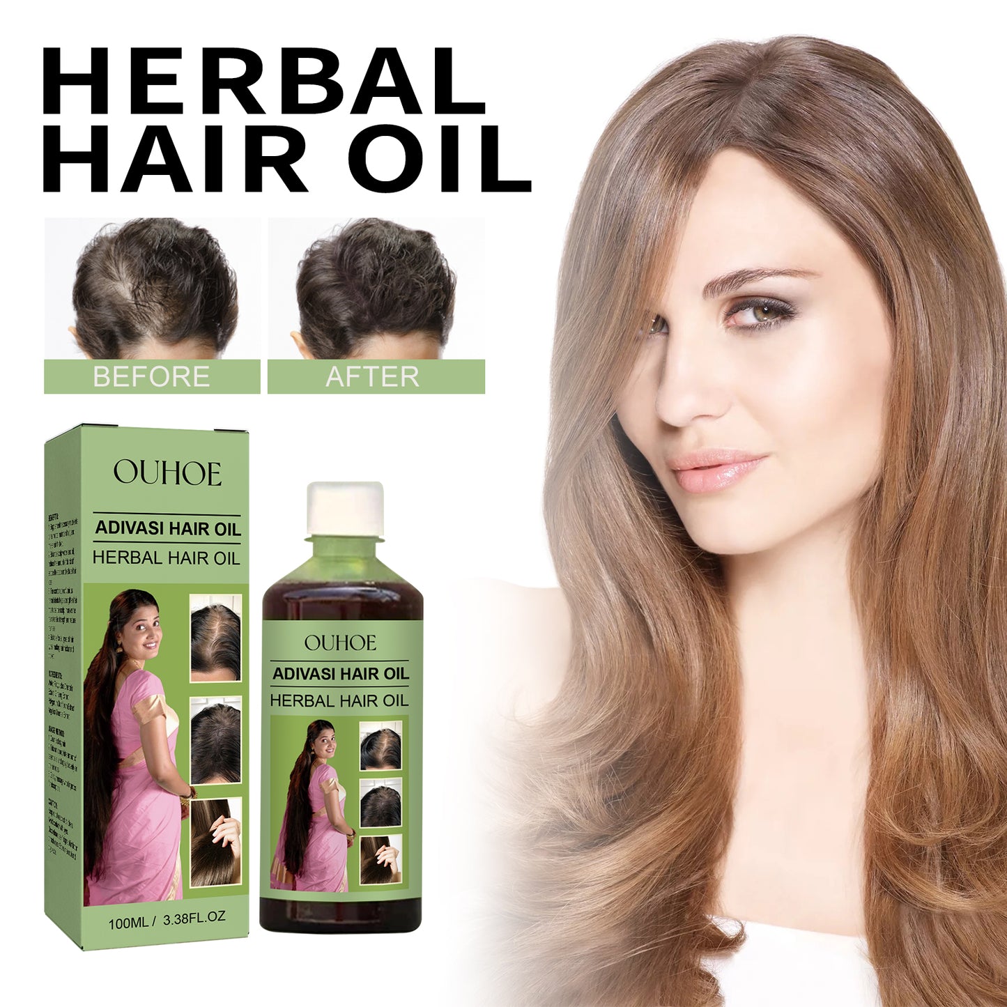 OUHOE Herbal Hair Oil Gentle Nourishing Scalp Strong Hair Cleansing Scalp Care Soft Hair Oil
