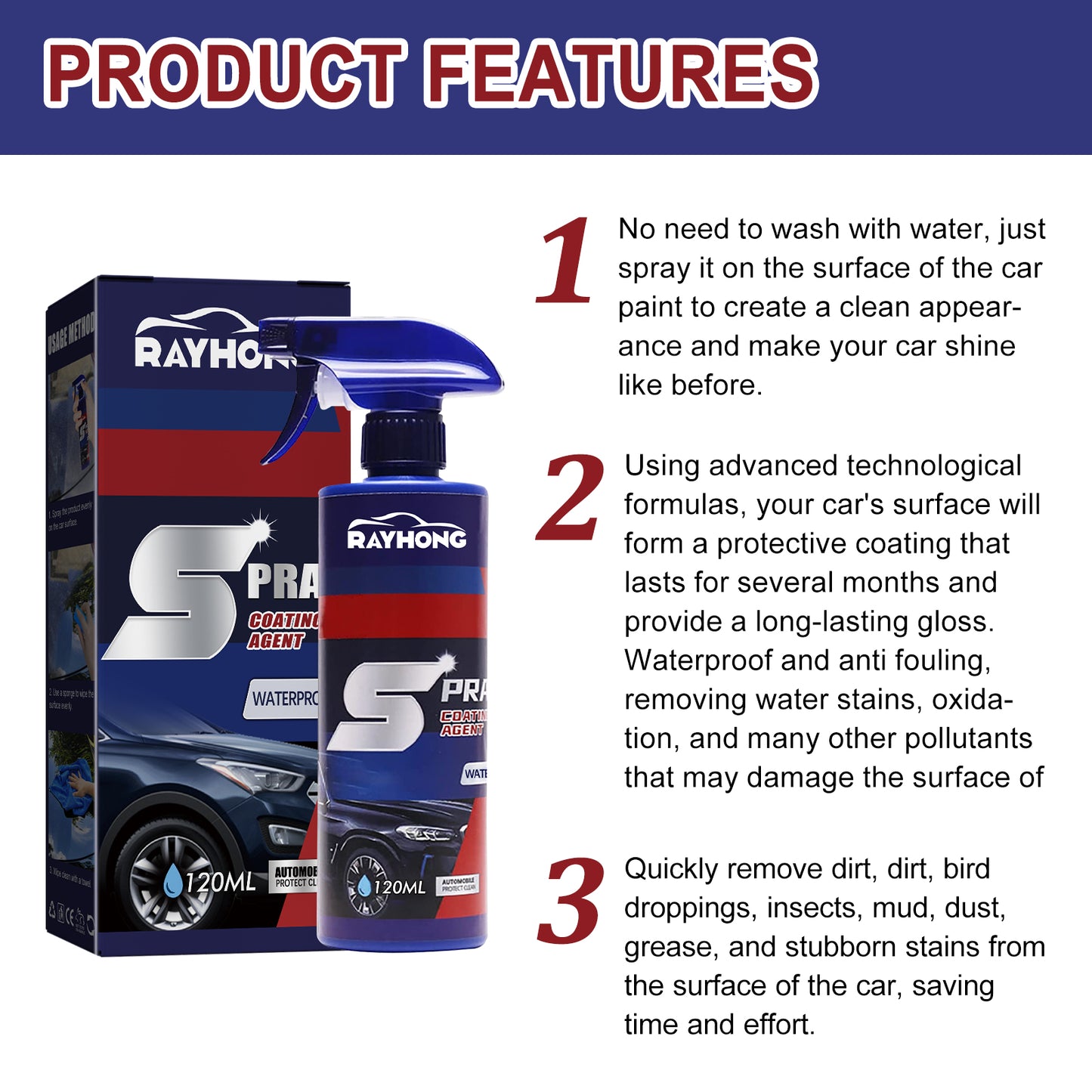 Rayhong car coating spray car paint maintenance paint surface decontamination brightening nano coating spray coating agent