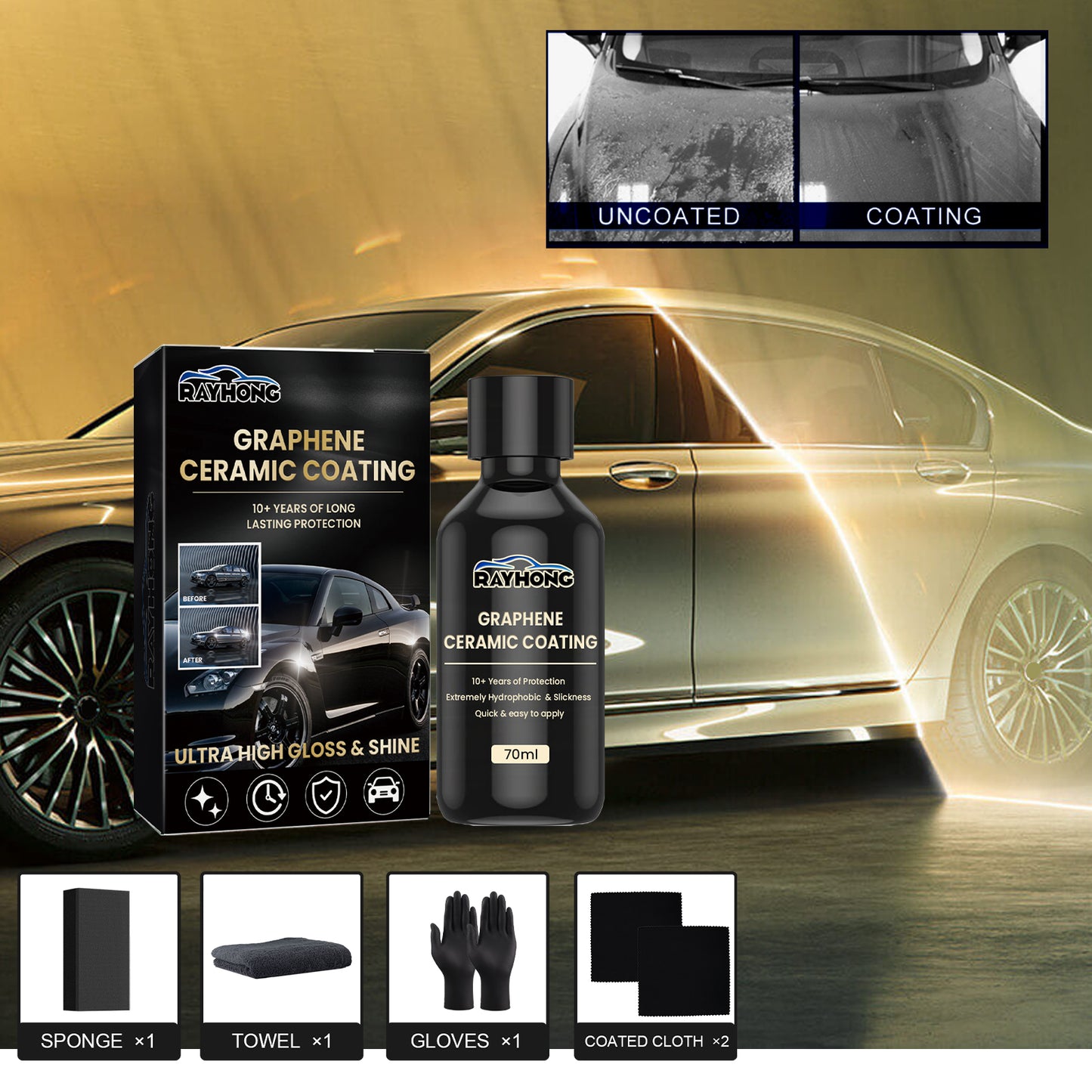 Rayhong automotive graphene ceramic coating superfluid water-plated crystal coating waterproof coating glaze sealing maintenance car paint