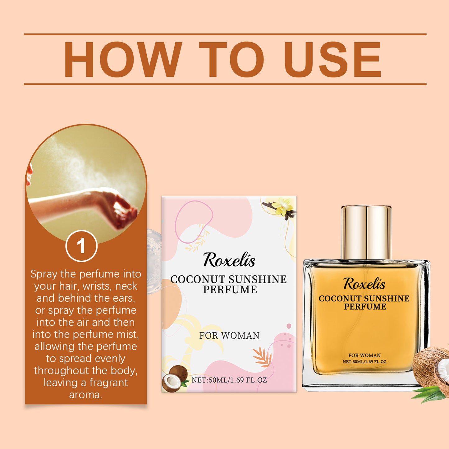Roxelis Light Fragrance Grass Coconut Perfume Fresh Light Fragrance Lasting Light Elegant Charming Women Fragrance Convenient Perfume