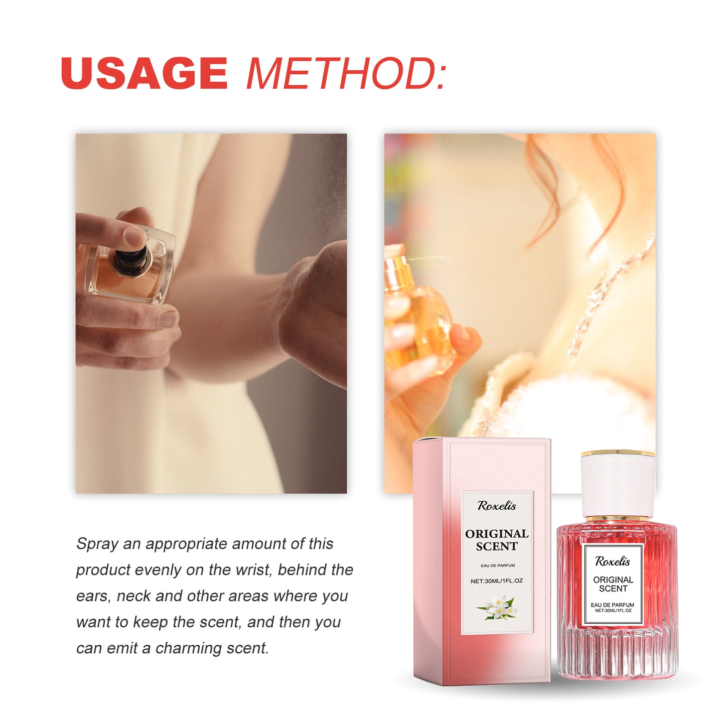 Roxelis Jasmine Women's Pheromone Perfume Wrist Ear Neck Natural Lasting Light Fragrance Refined Elegant Feminine Charm