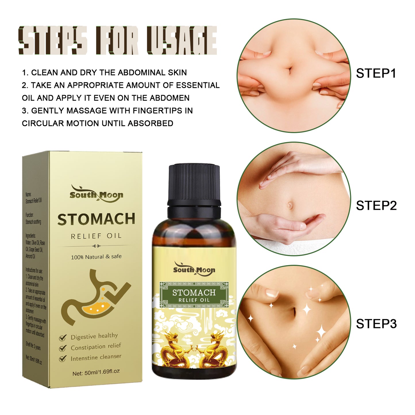 South Moon Stomach Oil Clearing Stomach and Stomach Relief Gastrointestinal Discomfort Massage Care Compact Slimming Oil