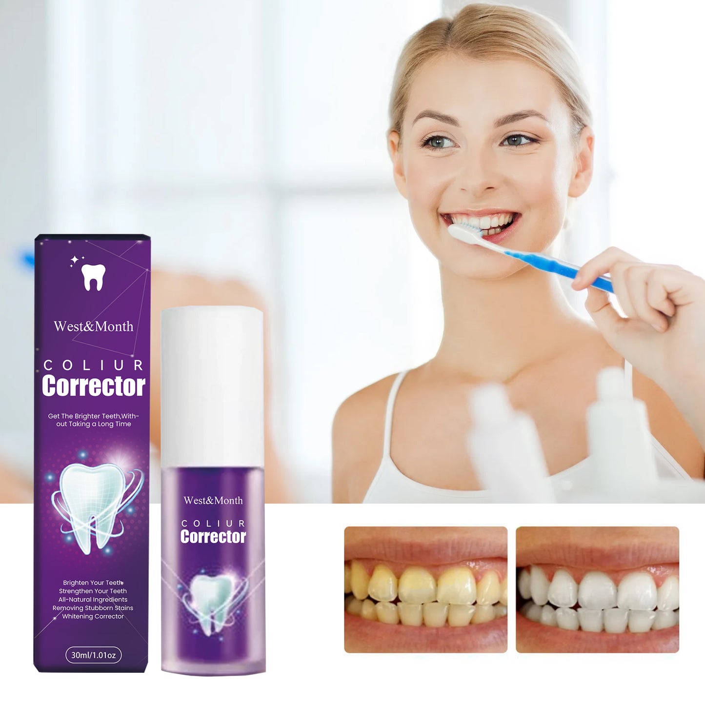 West & Month Purple Whitening Toothpaste Cleaning Tooth Stains Mouth Odor Care Gum Whitening Toothpaste