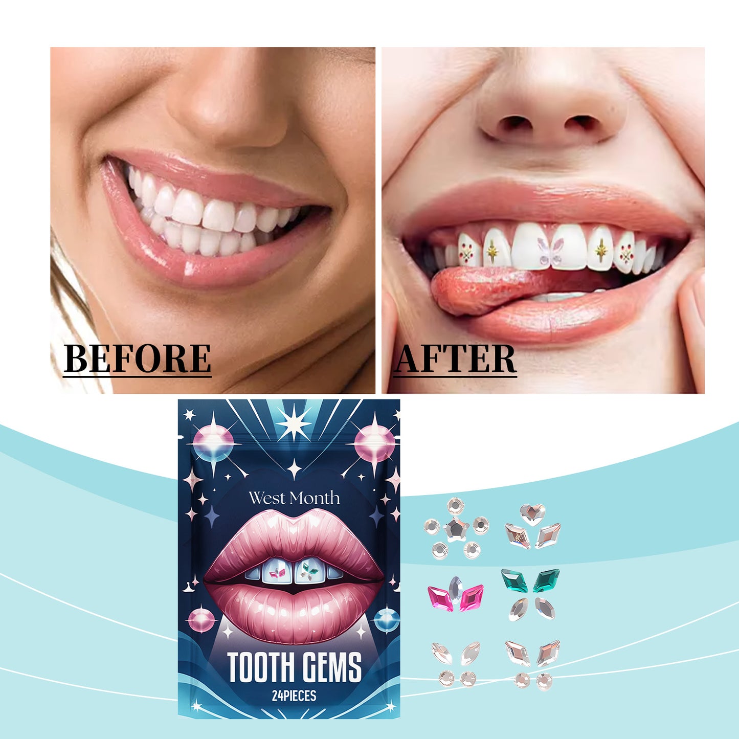 West & Month Crystal Dental Drill Decorates Teeth to Enhance Smile Brightness Lasting Portable Dental Beauty Patch