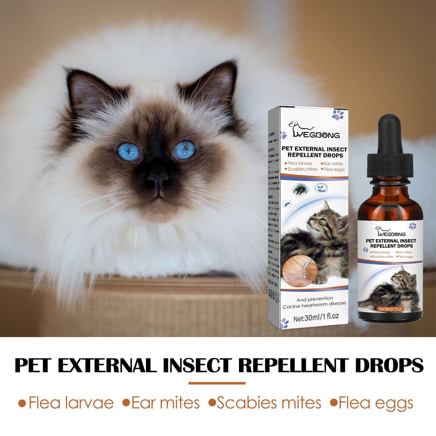 Yegbong Pet Extracorporeal Repellent Drops Cats and Dogs Clean to Remove Lice Ticks Flea Drops
