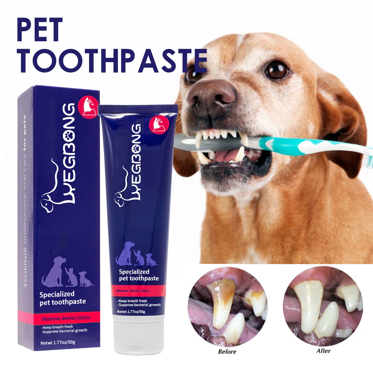 Yegbong Pet Oral Cavity Cleaning Cream Cats and Dogs Clean Oral Odor Tartar Tooth Stains White Tooth Paste