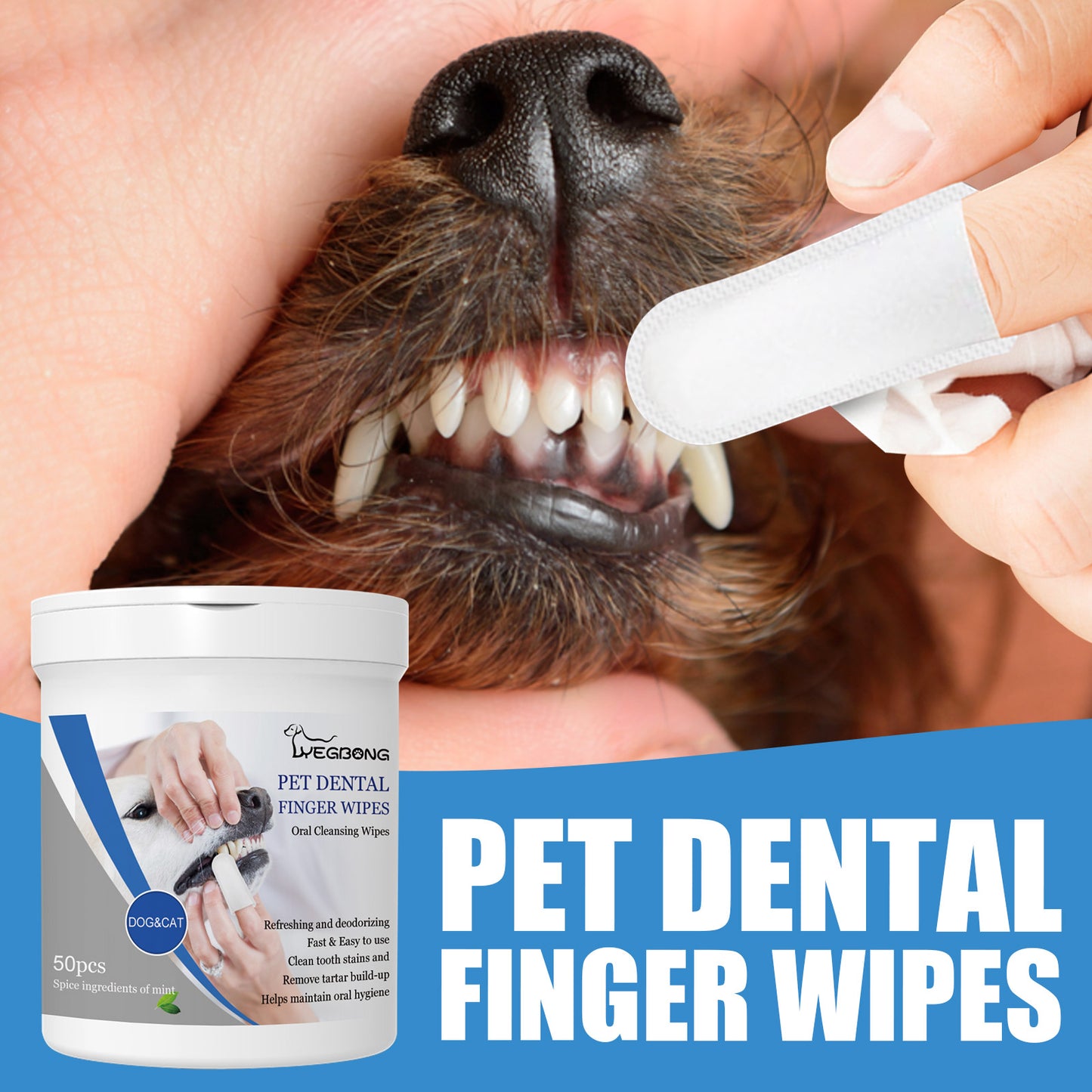 Yegbong pet teeth finger wipes halitosis tartar tooth yellow dog cleaning oral care finger set