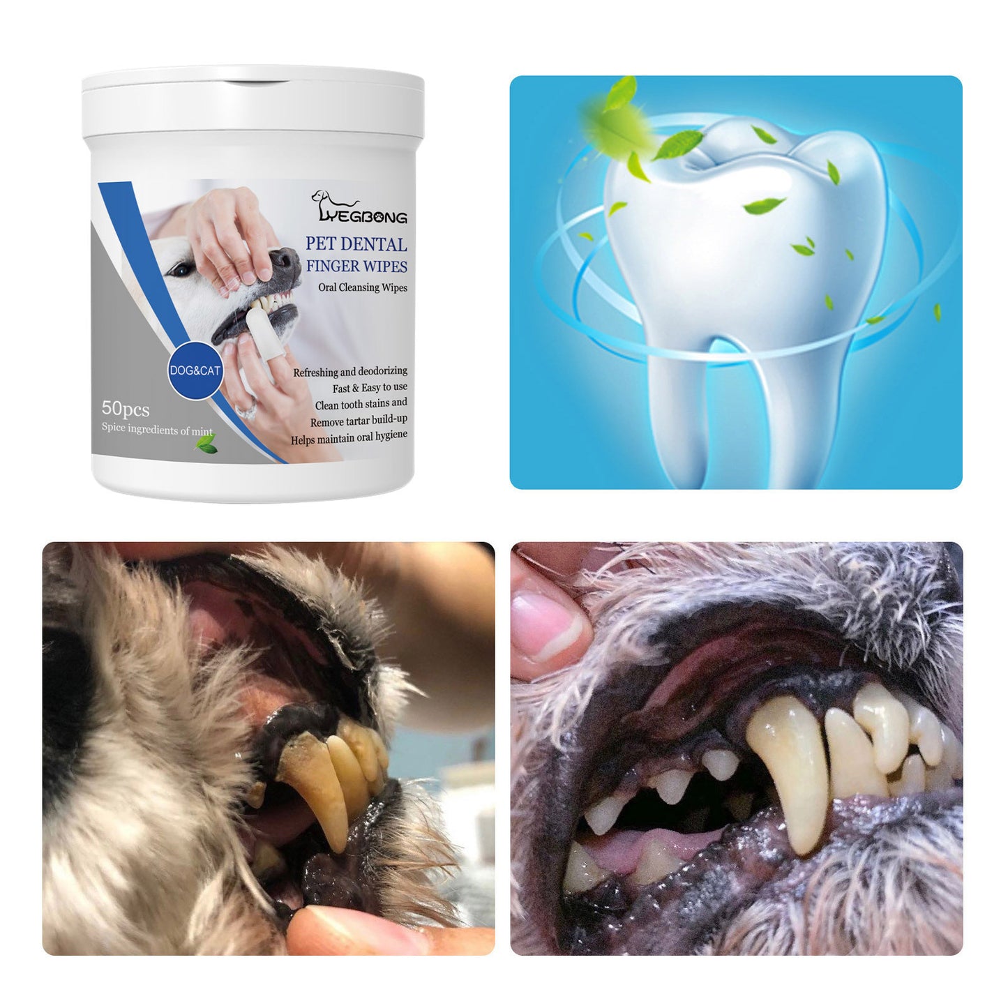 Yegbong pet teeth finger wipes halitosis tartar tooth yellow dog cleaning oral care finger set