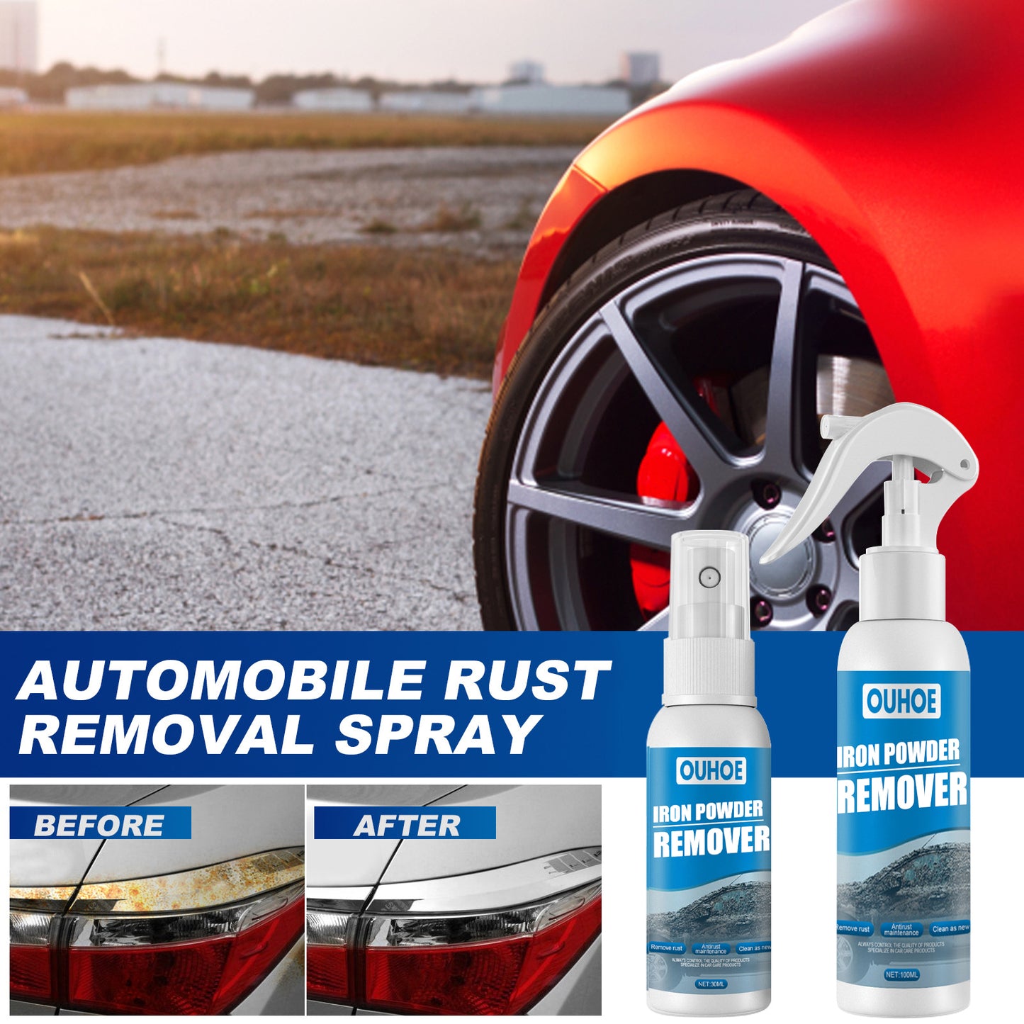 OUHOE car iron powder rust spray rust remover car supplies decontamination rust remover cleaning supplies