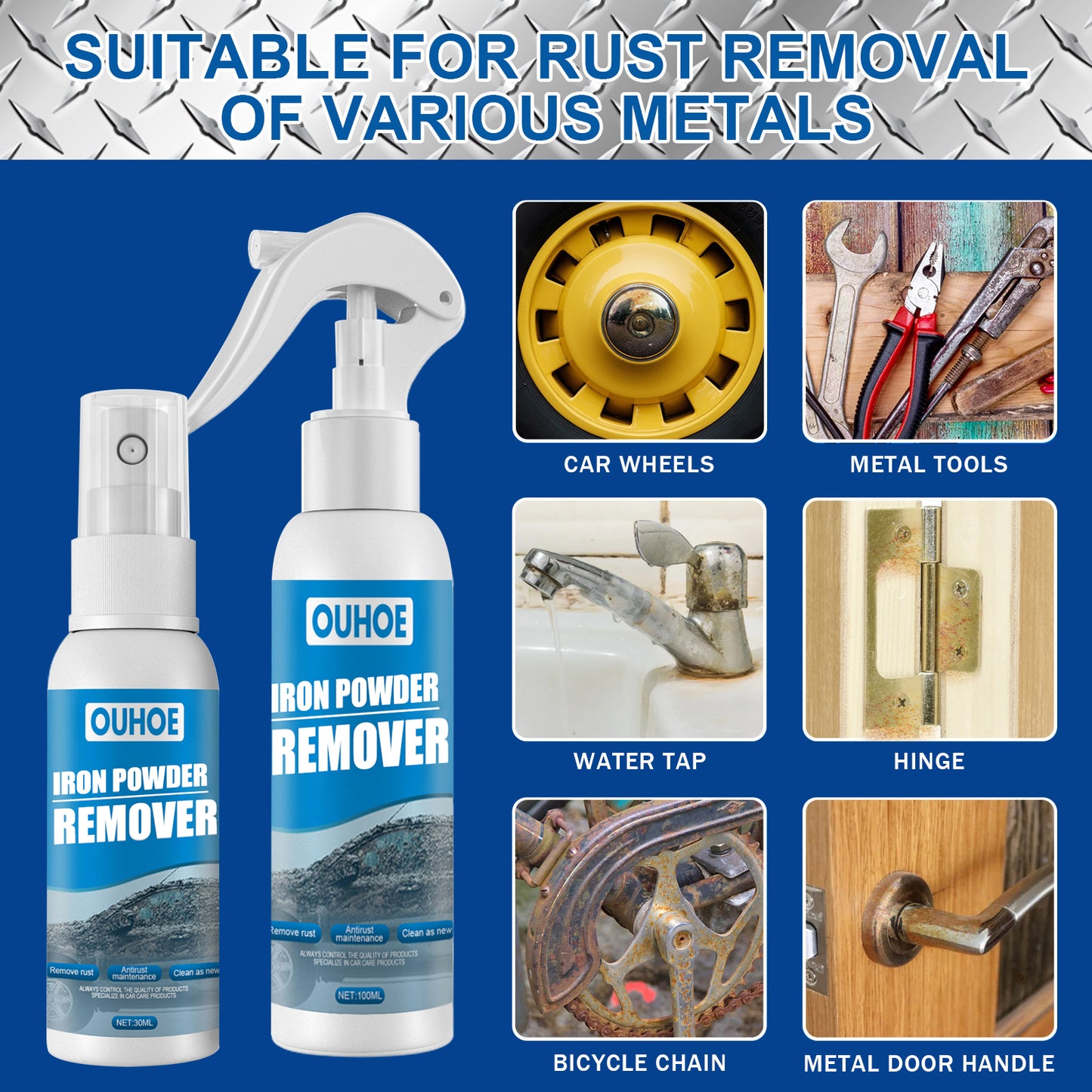 OUHOE car iron powder rust spray rust remover car supplies decontamination rust remover cleaning supplies