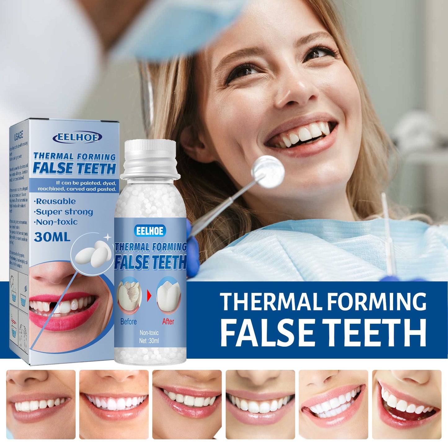 EELHOE Shapeable dental adhesive, film and makeup, denture decoration, temporary filling, dental adhesive, filling of cavities and gaps between teeth