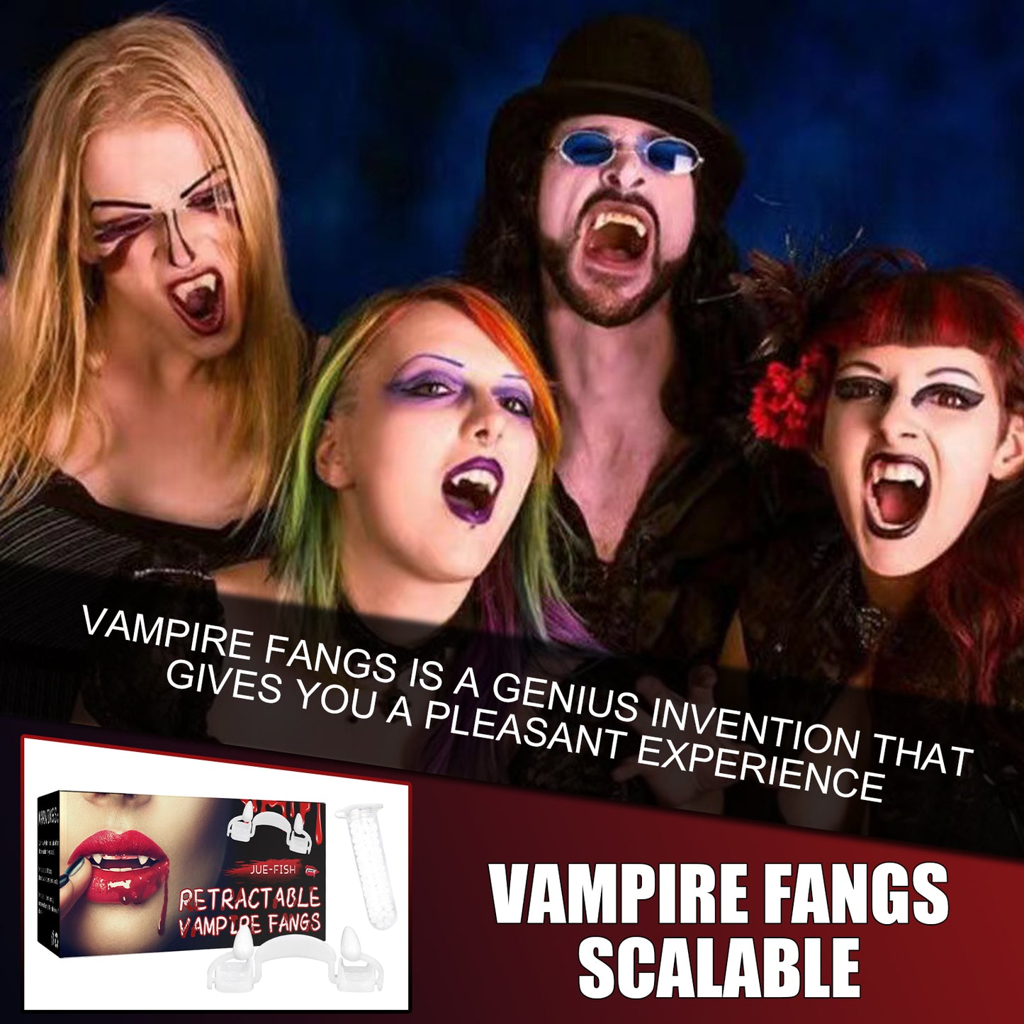 Jue-Fish retractable vampire fangs party party fangs spoof teeth halloween dress up props
