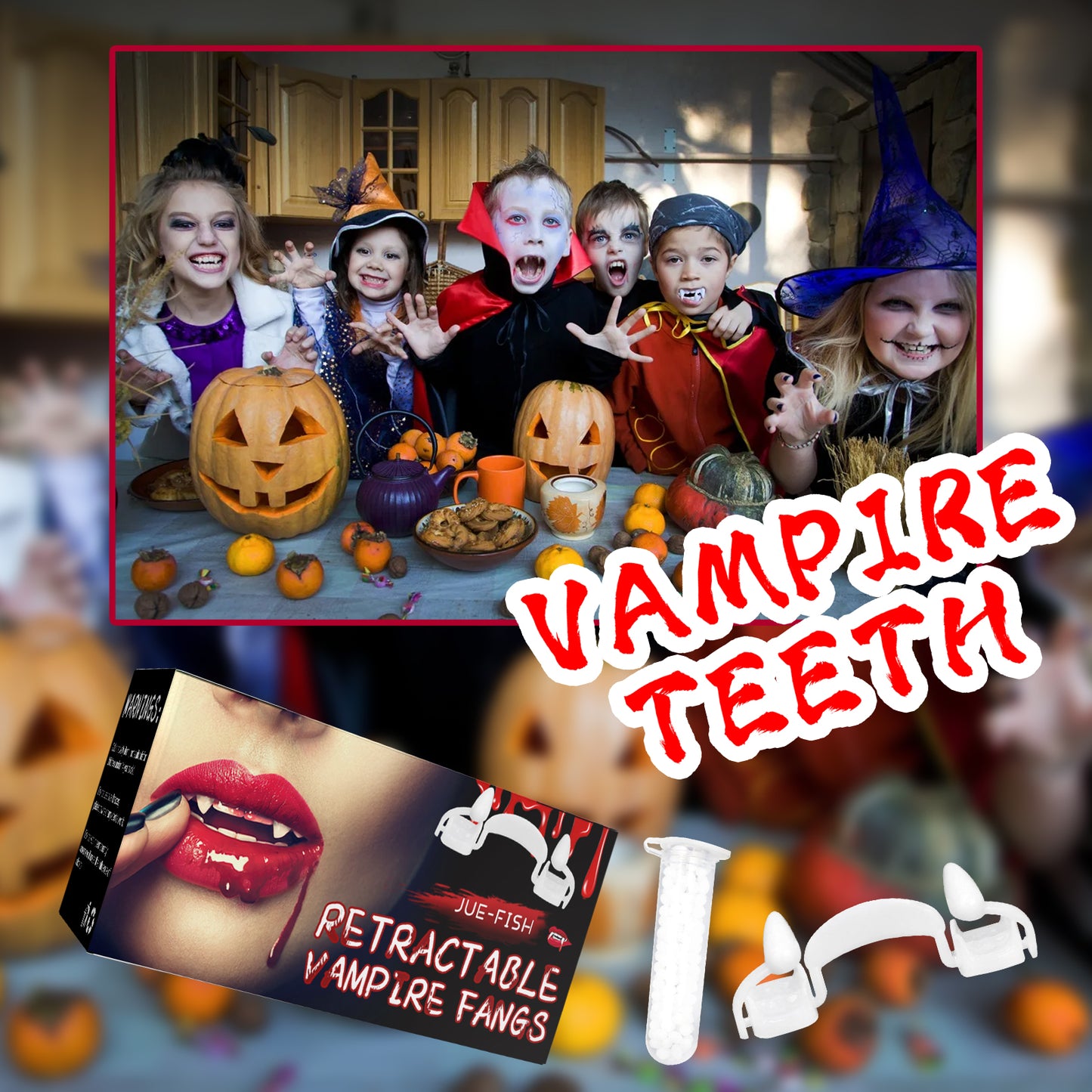 Jue-Fish retractable vampire fangs party party fangs spoof teeth halloween dress up props