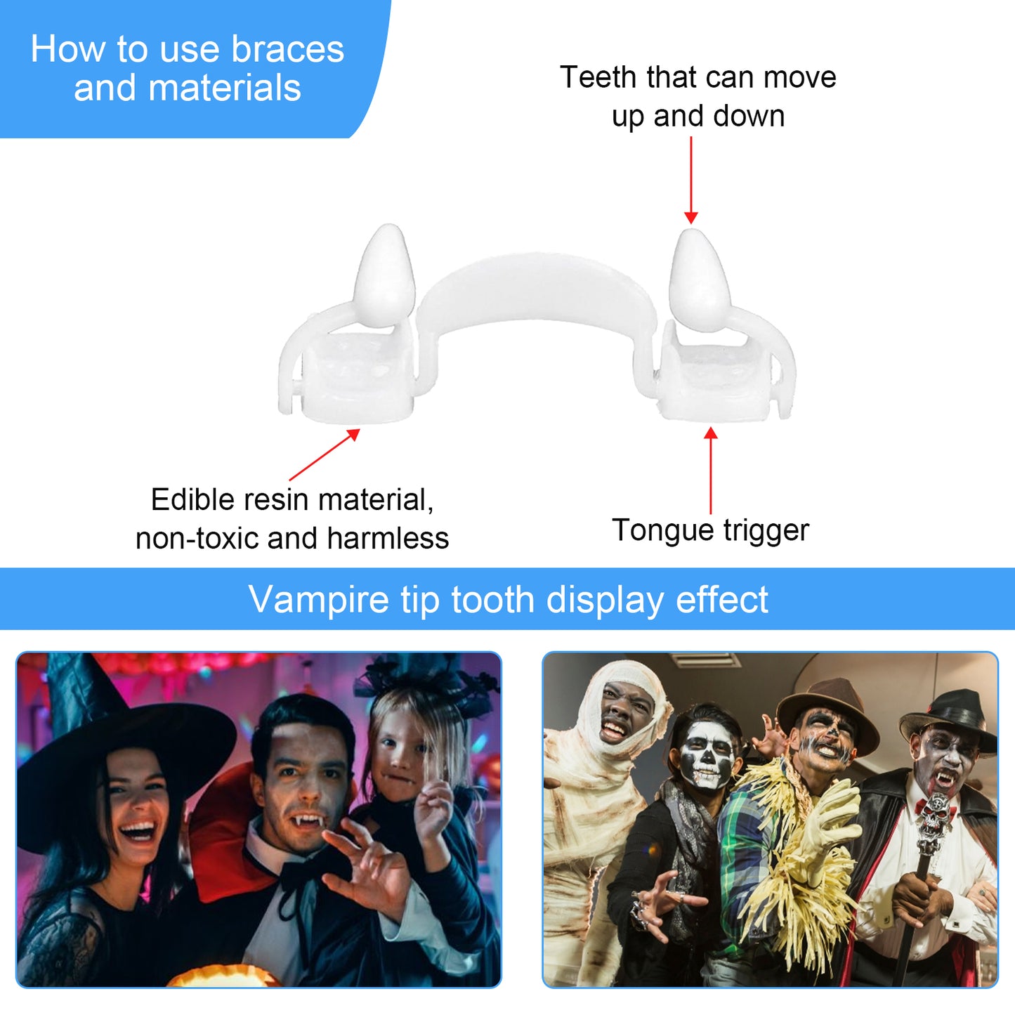 Jue-Fish retractable vampire fangs party party fangs spoof teeth halloween dress up props