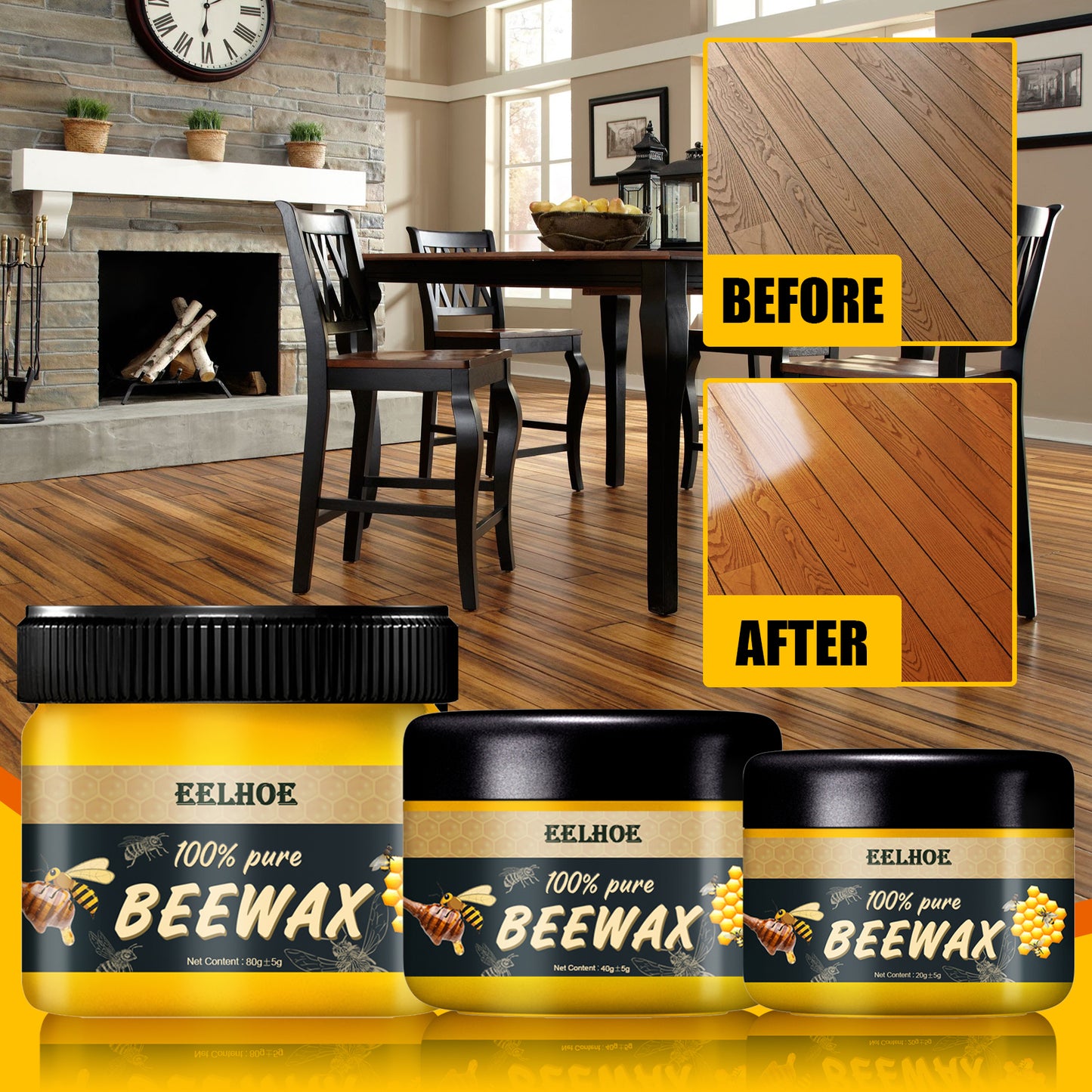 EELHOE Furniture Brightening Natural Beeswax Polishing Beeswax Waterproof Wear-resistant Wood Floor Maintenance Care Beeswax