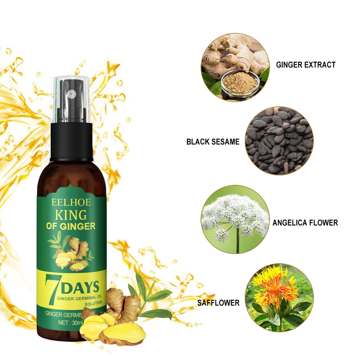 EELHOE Ginger Hair Spray (50ml Boxed) Strong Hair Massage Scalp Hair Repair Hair Care Solution