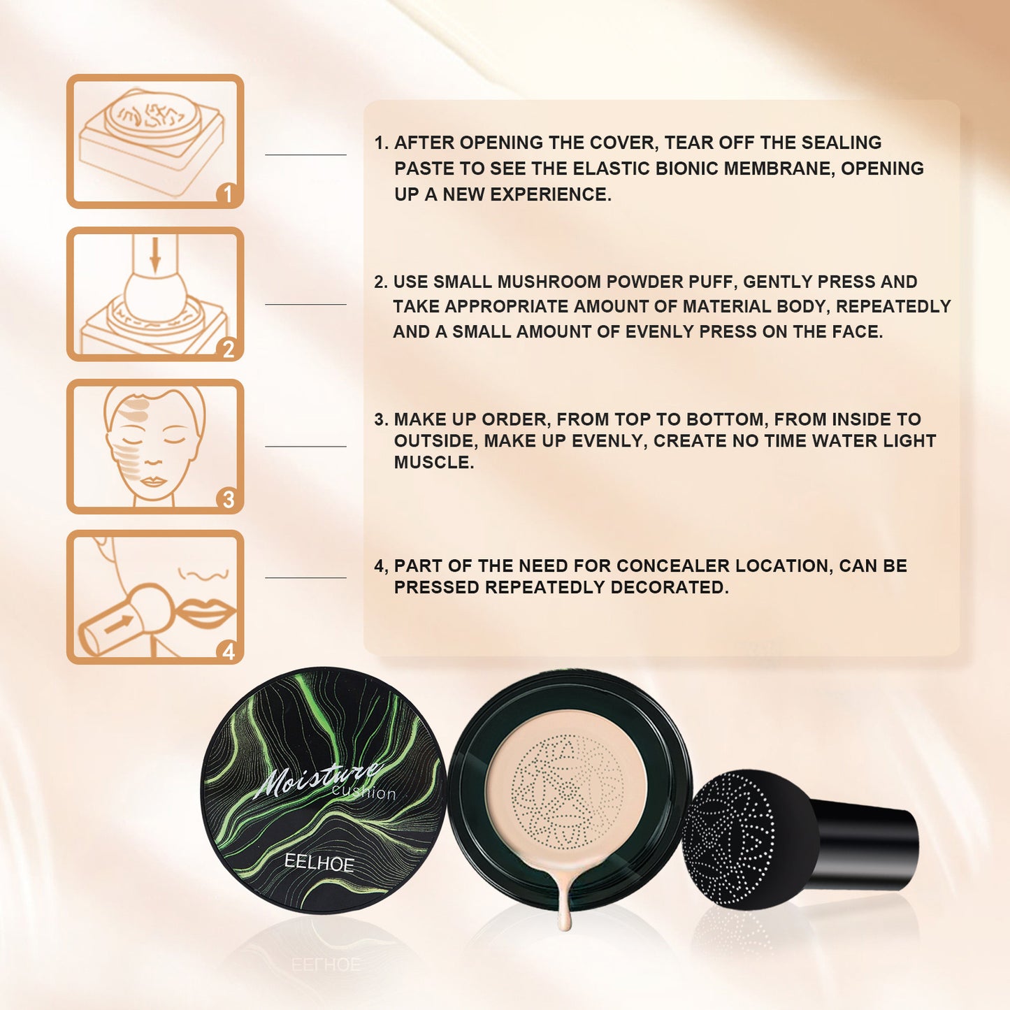 EELHOE Mushroom Head Air Cushion Natural BB Cream Covering Facial Imperfections Brightening Natural Naked Makeup Foundation Cream