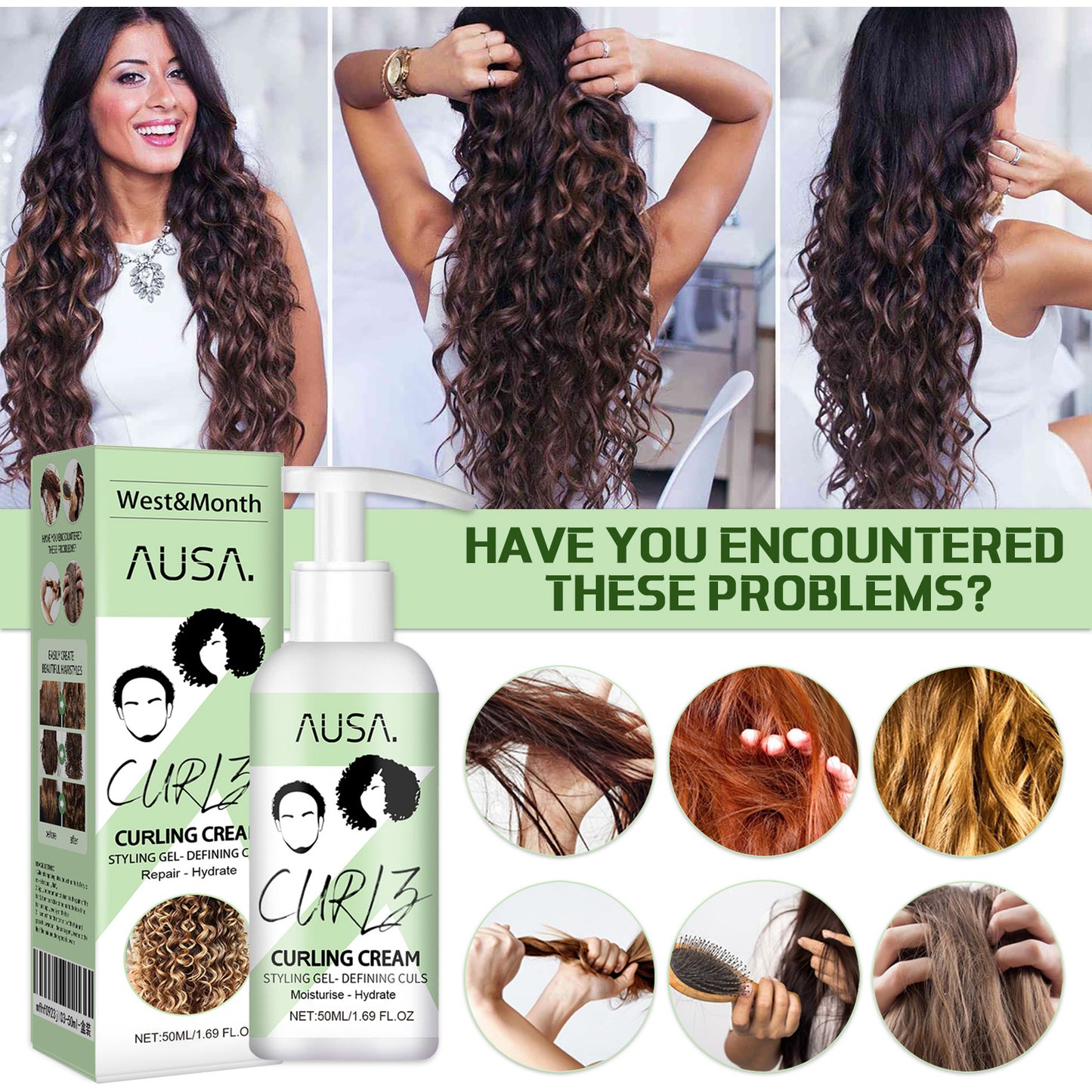West & Month curly hair elastin moisturizing curly hair styling fluffy elastic strong hair smoothing frizz hair care