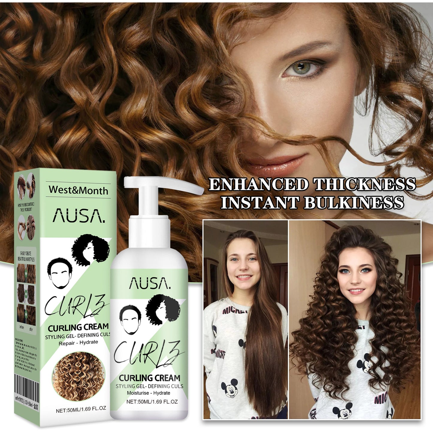 West & Month curly hair elastin moisturizing curly hair styling fluffy elastic strong hair smoothing frizz hair care