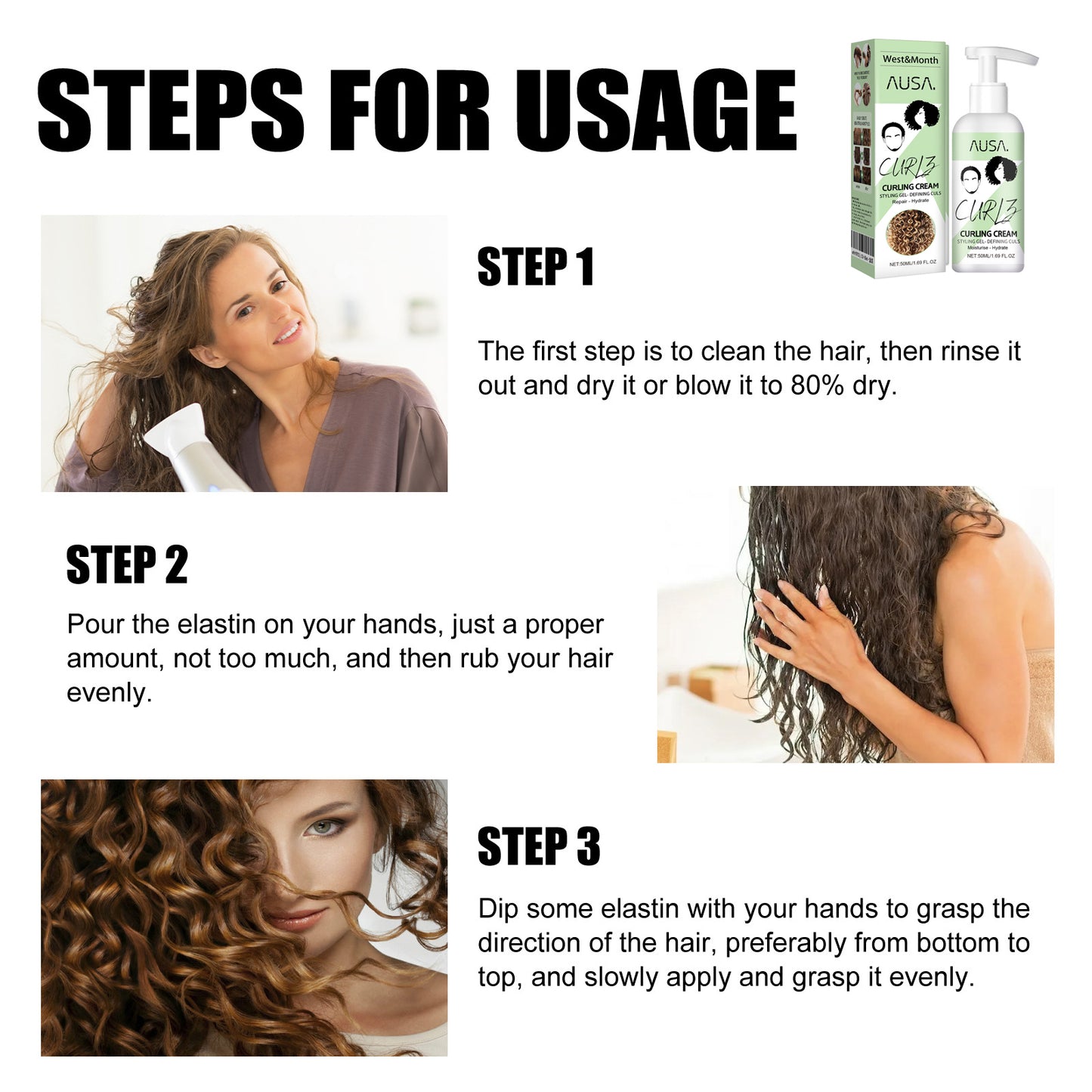 West & Month curly hair elastin moisturizing curly hair styling fluffy elastic strong hair smoothing frizz hair care