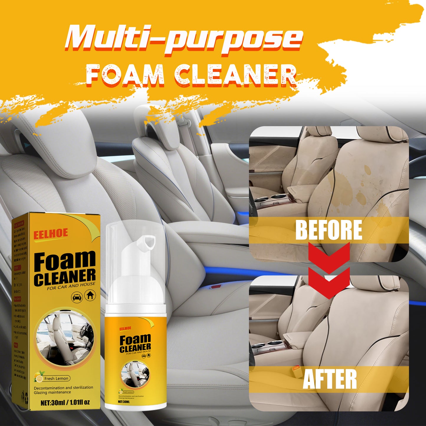 EELHOE car steering wheel foam cleaner leather seat supplies decontamination multifunctional interior cleaner