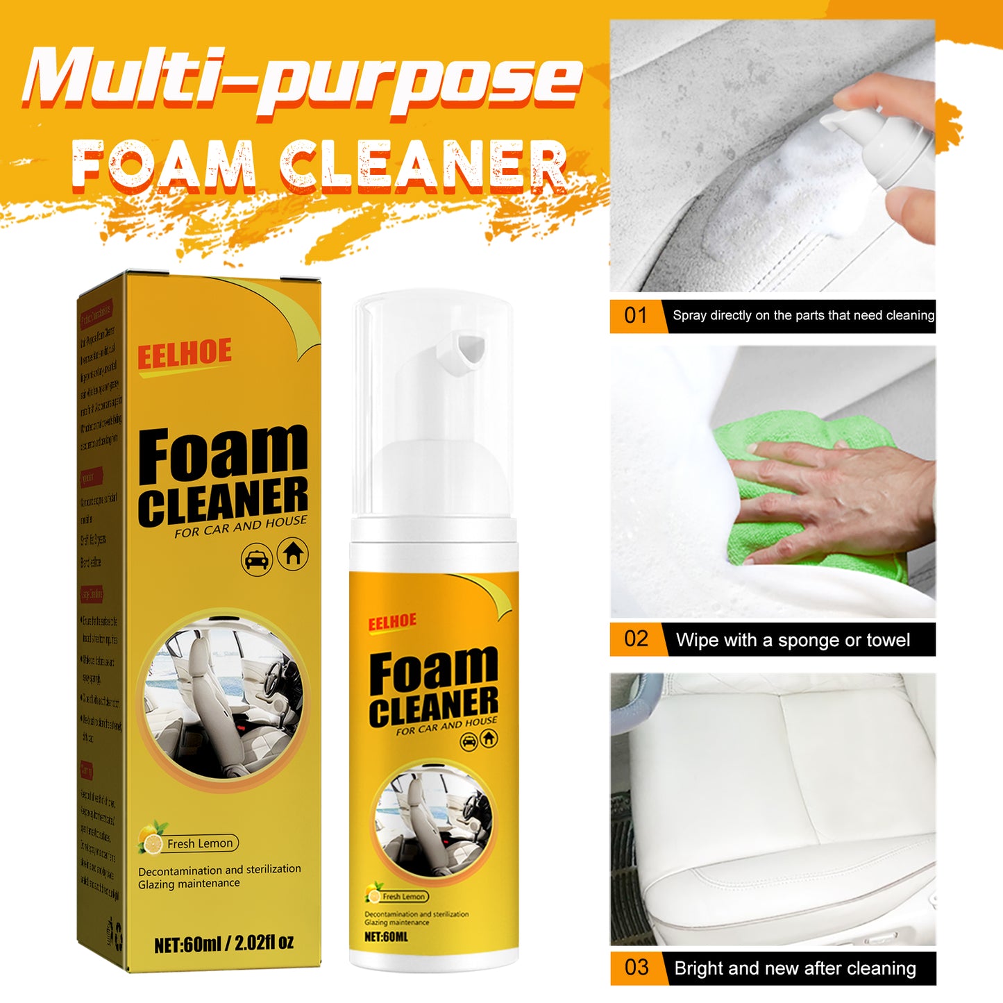 EELHOE car steering wheel foam cleaner leather seat supplies decontamination multifunctional interior cleaner