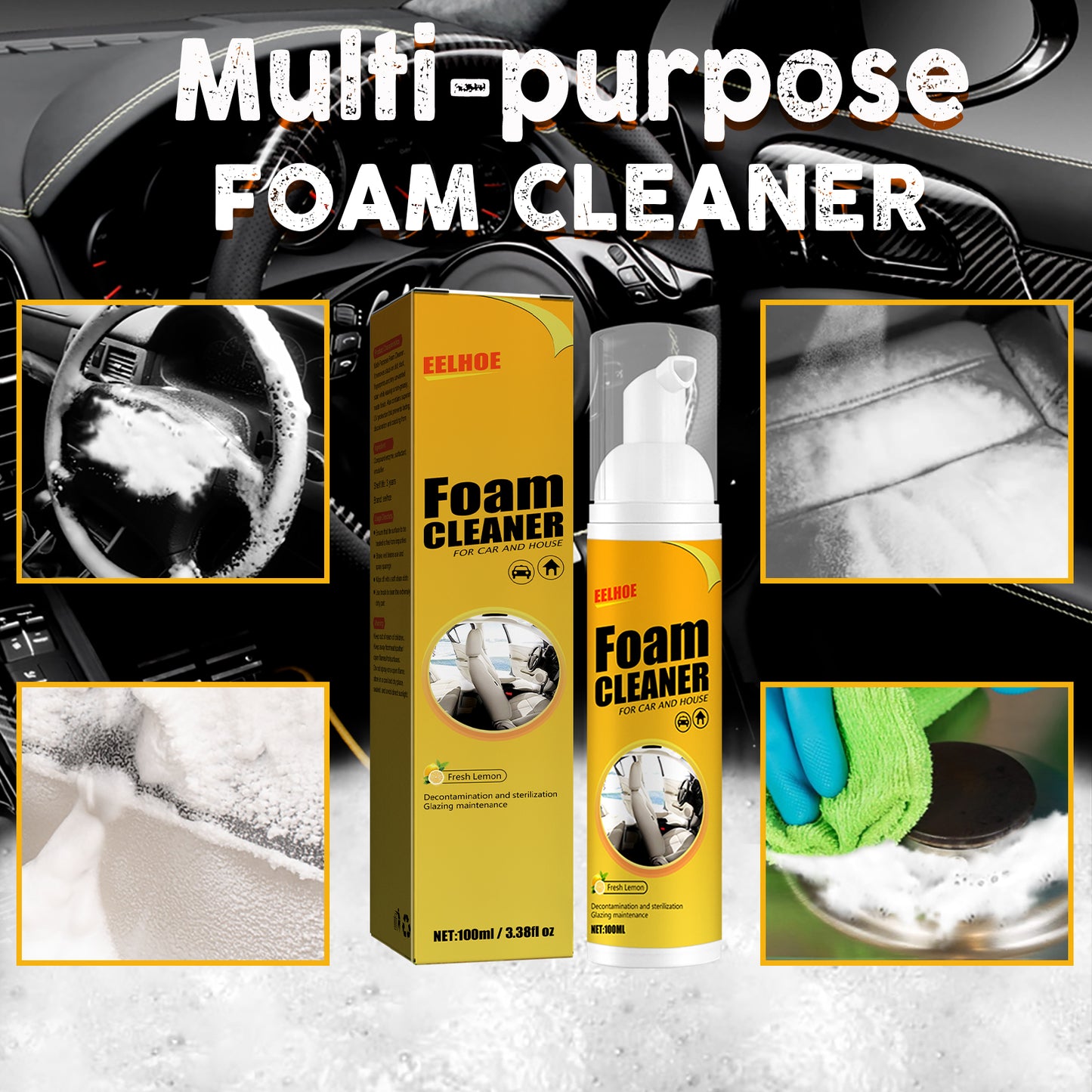 EELHOE car steering wheel foam cleaner leather seat supplies decontamination multifunctional interior cleaner
