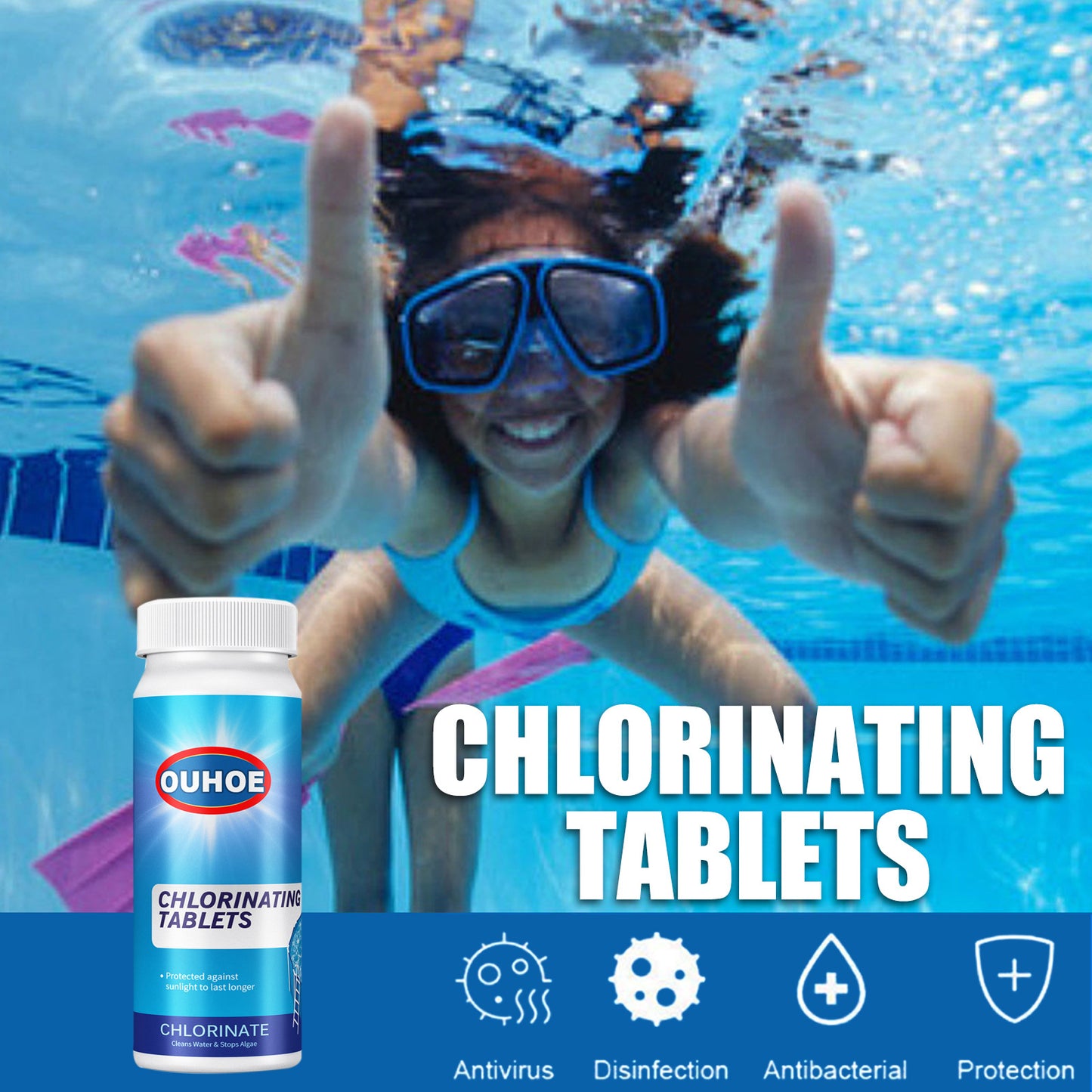 OUHOE Swimming Pool Cleaning Tablets Swimming Pool Effervescent Tablets Decontamination Water Disinfection Cleaning Tablets Multifunctional Cleaning Tablets