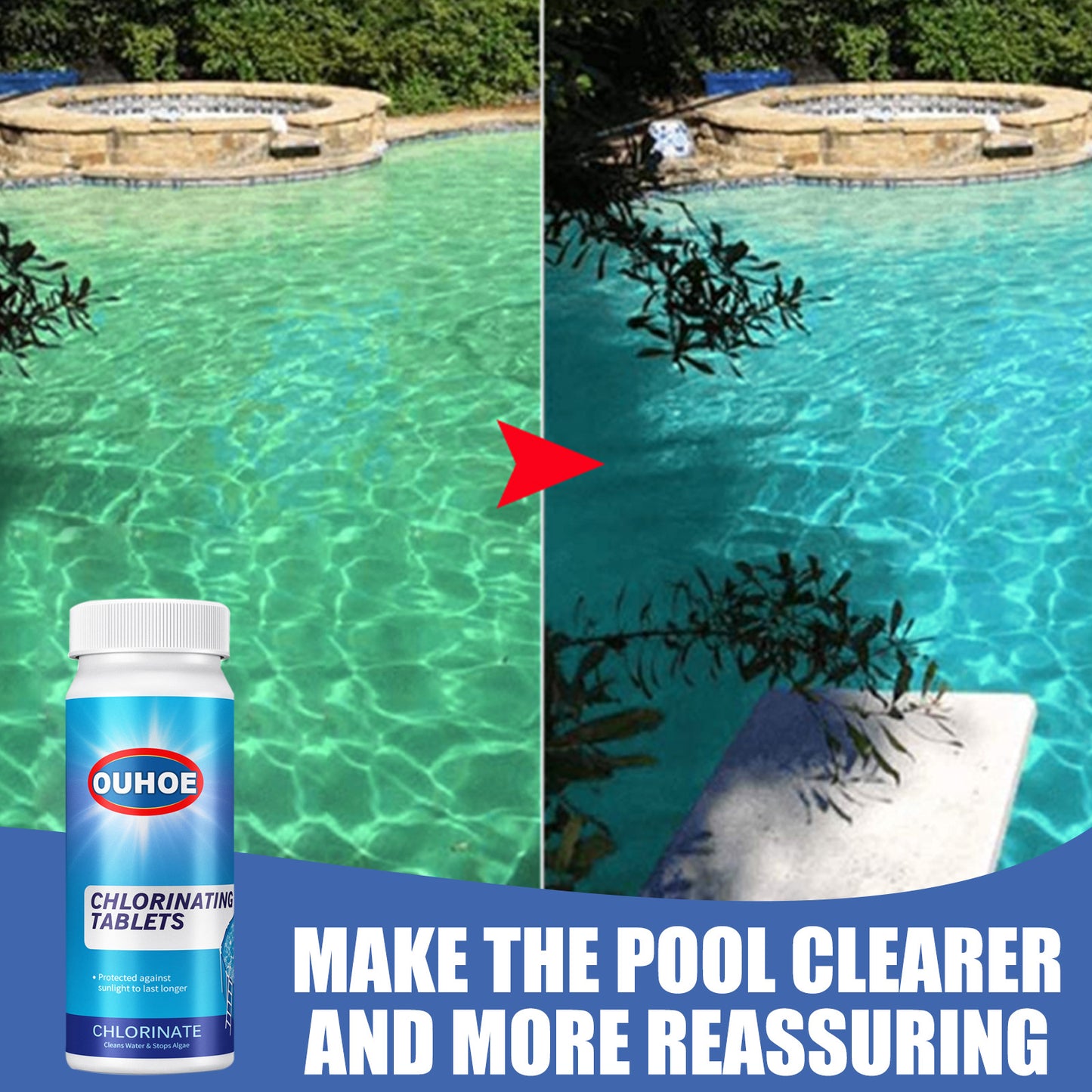OUHOE Swimming Pool Cleaning Tablets Swimming Pool Effervescent Tablets Decontamination Water Disinfection Cleaning Tablets Multifunctional Cleaning Tablets