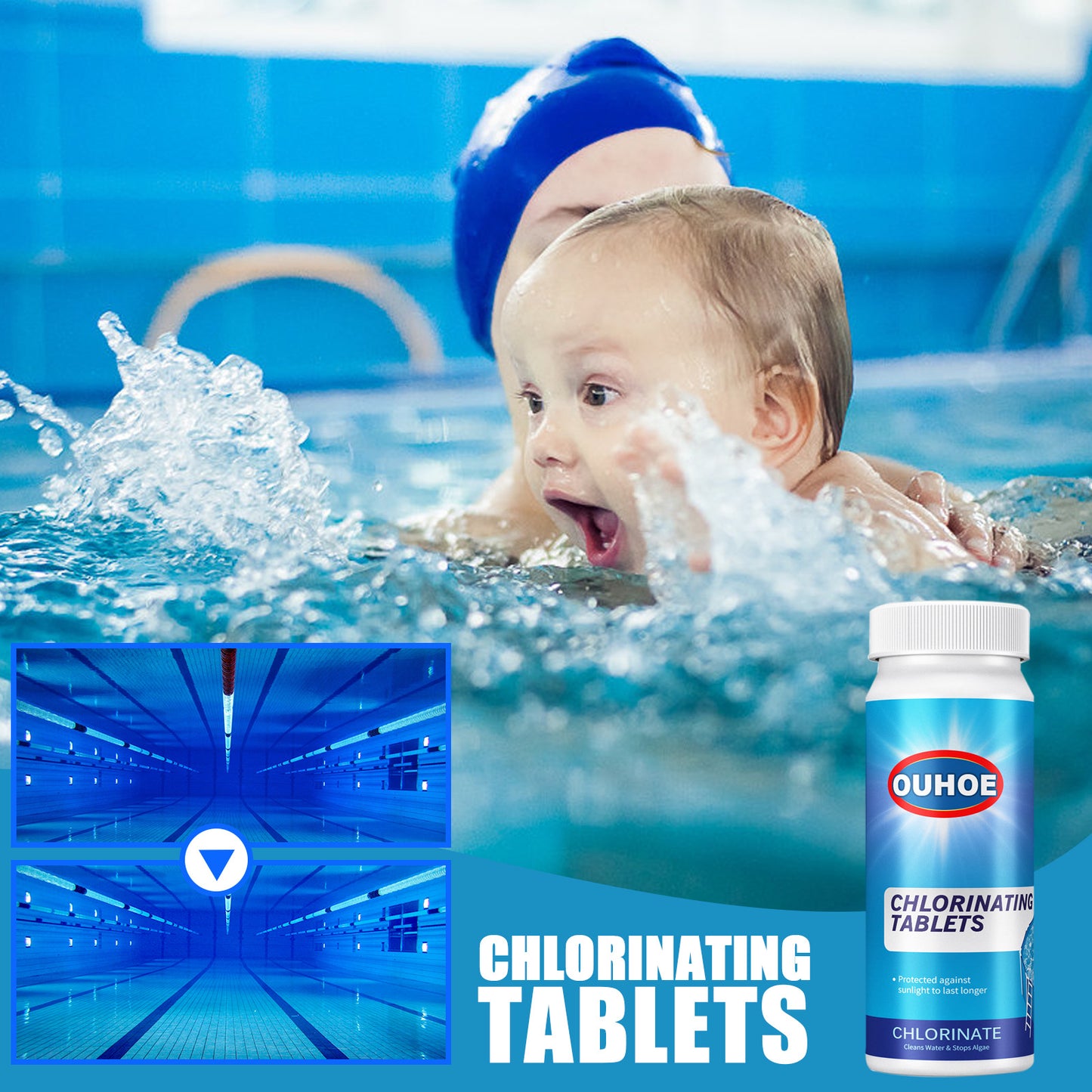 OUHOE Swimming Pool Cleaning Tablets Swimming Pool Effervescent Tablets Decontamination Water Disinfection Cleaning Tablets Multifunctional Cleaning Tablets