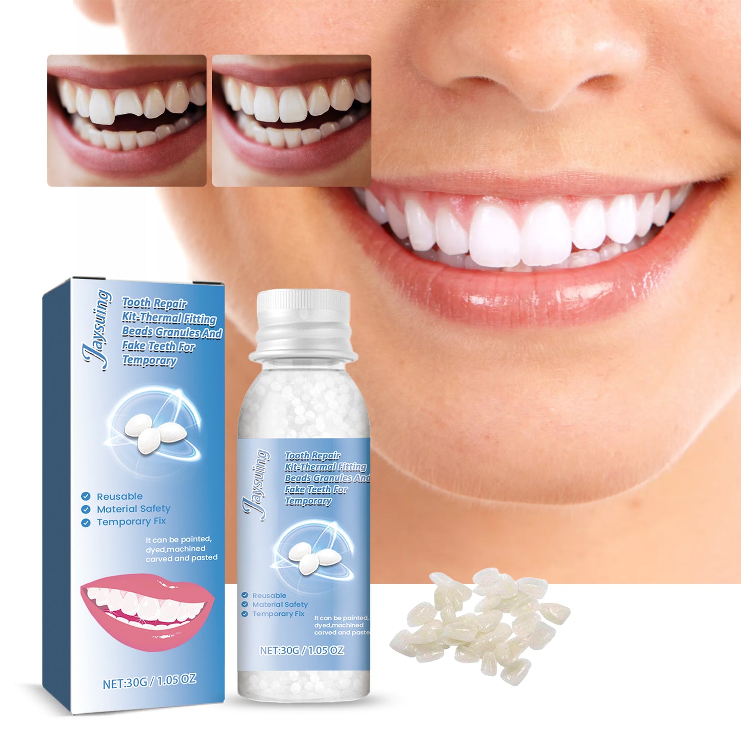 Jaysuing Temporary Teeth Restoration Kit Halloween Makeup Teeth Modification Denture Fitting Teeth Cave Gum
