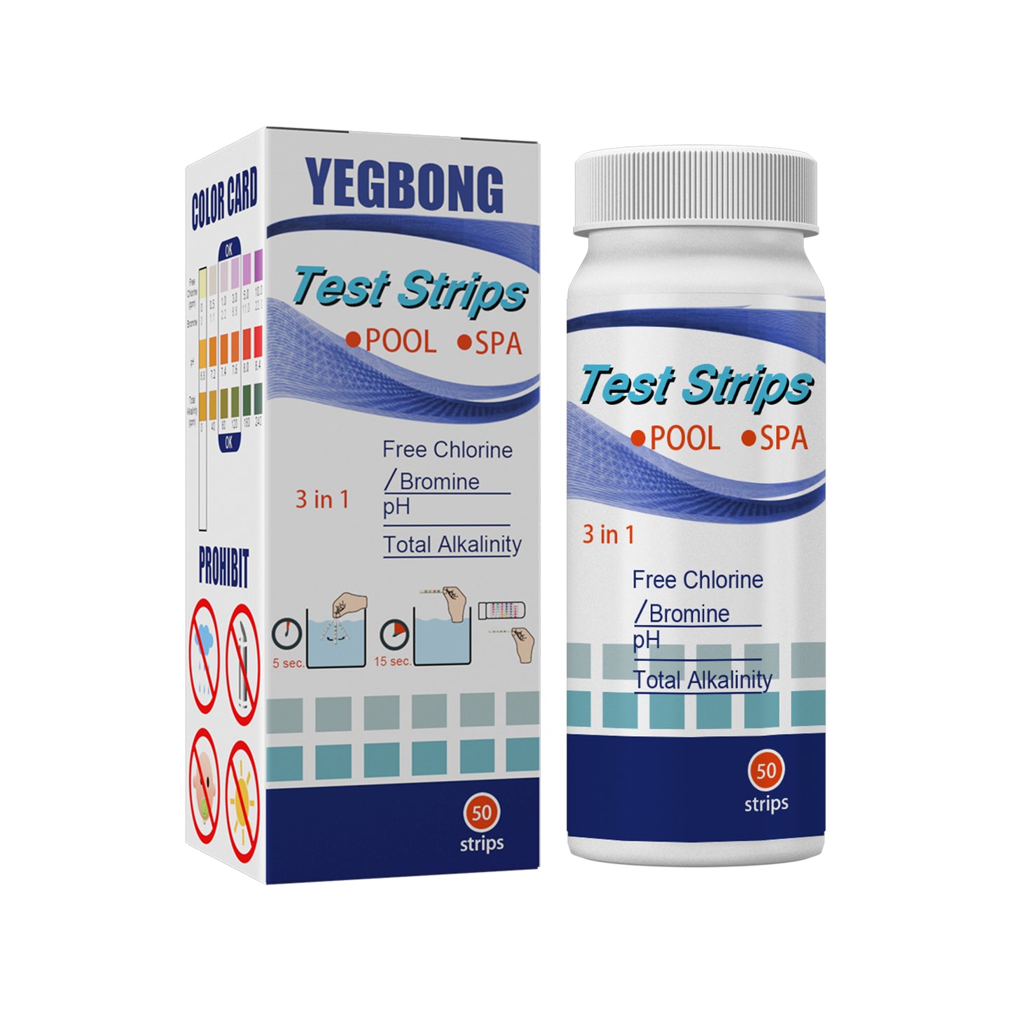 Yegbong Swimming Pool PH Test Paper Swimming Pool Quick Residual Chlorine pH Total Alkalinity Total Hardness Water Quality Test Paper