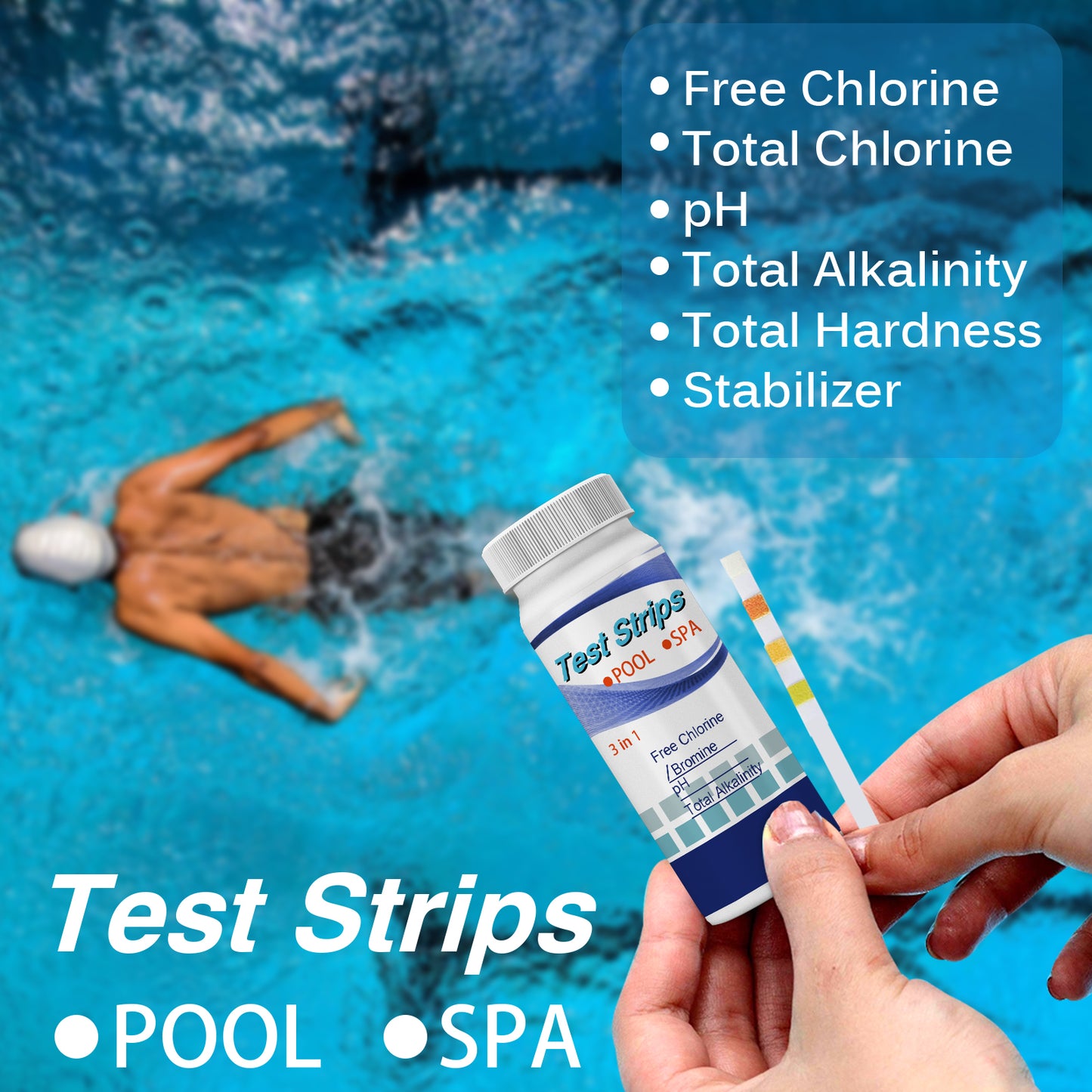 Yegbong Swimming Pool PH Test Paper Swimming Pool Quick Residual Chlorine pH Total Alkalinity Total Hardness Water Quality Test Paper