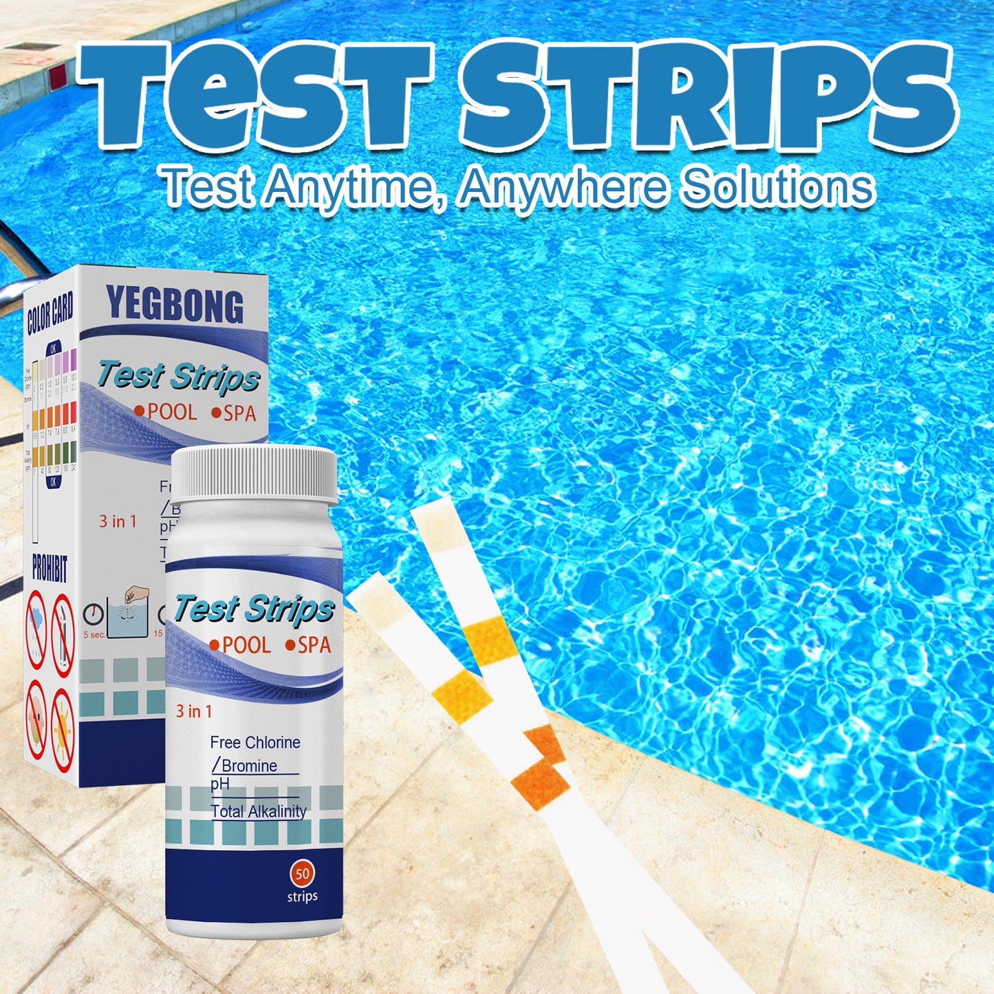 Yegbong Swimming Pool PH Test Paper Swimming Pool Quick Residual Chlorine pH Total Alkalinity Total Hardness Water Quality Test Paper
