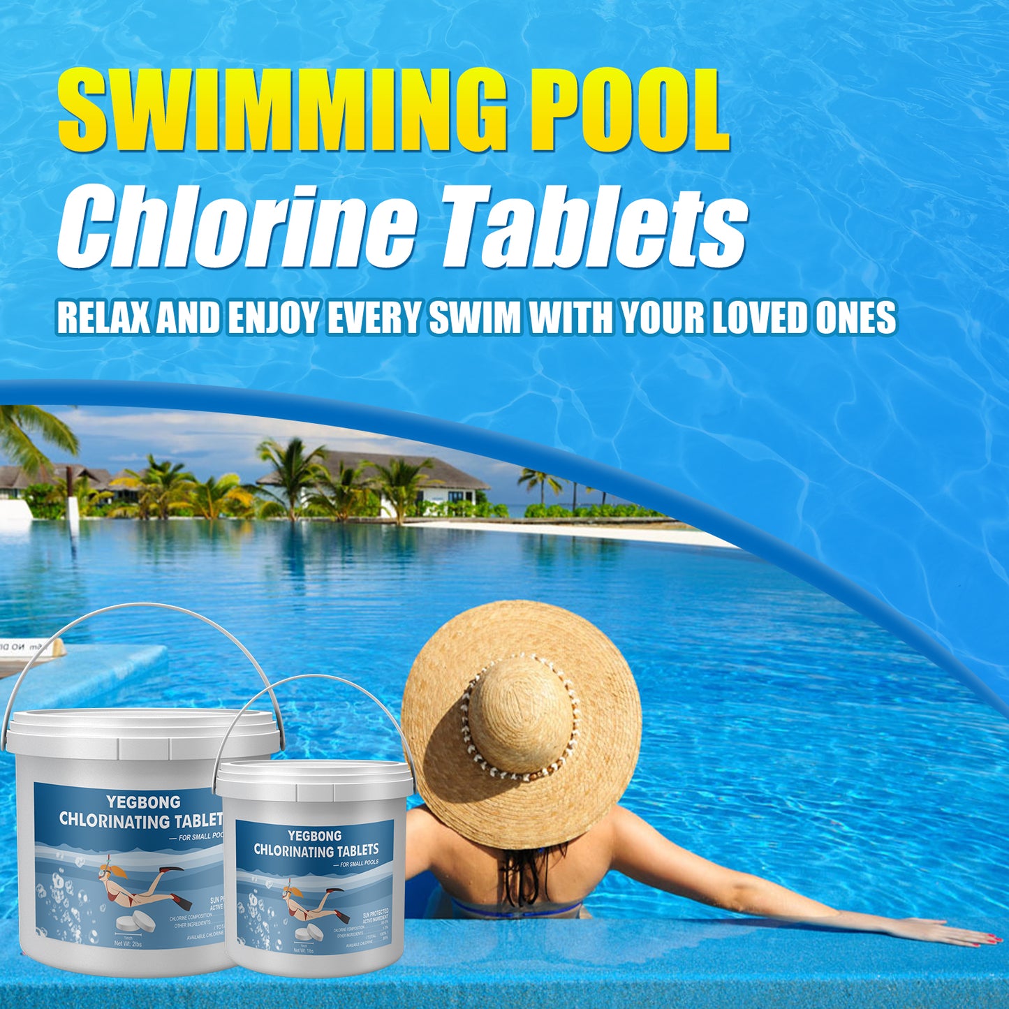Yegbong chlorinated tablets swimming pool to improve water quality clarification deodorant effervescent tablets multifunctional instant cleaning