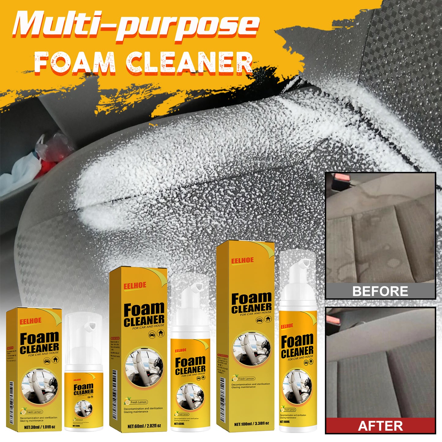 EELHOE car steering wheel foam cleaner leather seat supplies decontamination multifunctional interior cleaner