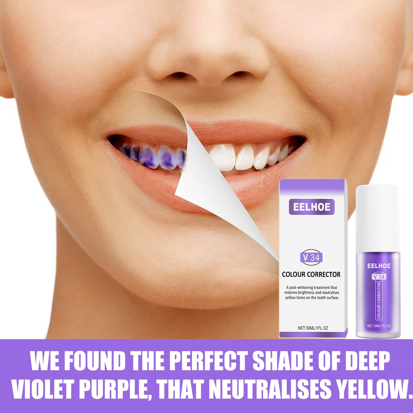 EELHOE V34 Teeth Brightening Toothpaste Oral Whitening Cleaning Teeth Stains Whitening Teeth Purple Toothpaste