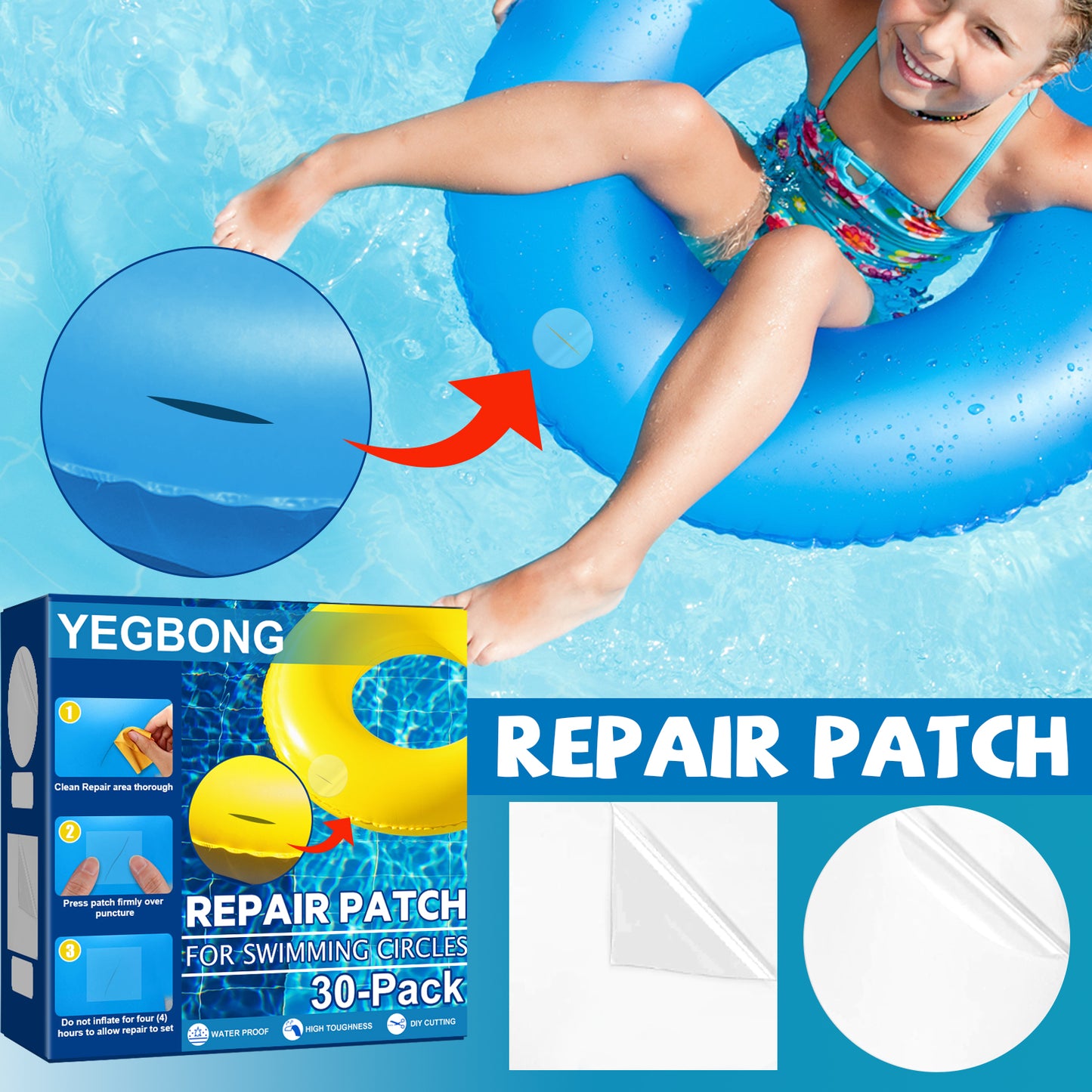 Yegbong swimming ring repair kit self-adhesive lining patch swimming ring inflatable pontoon waterproof sealing sticker