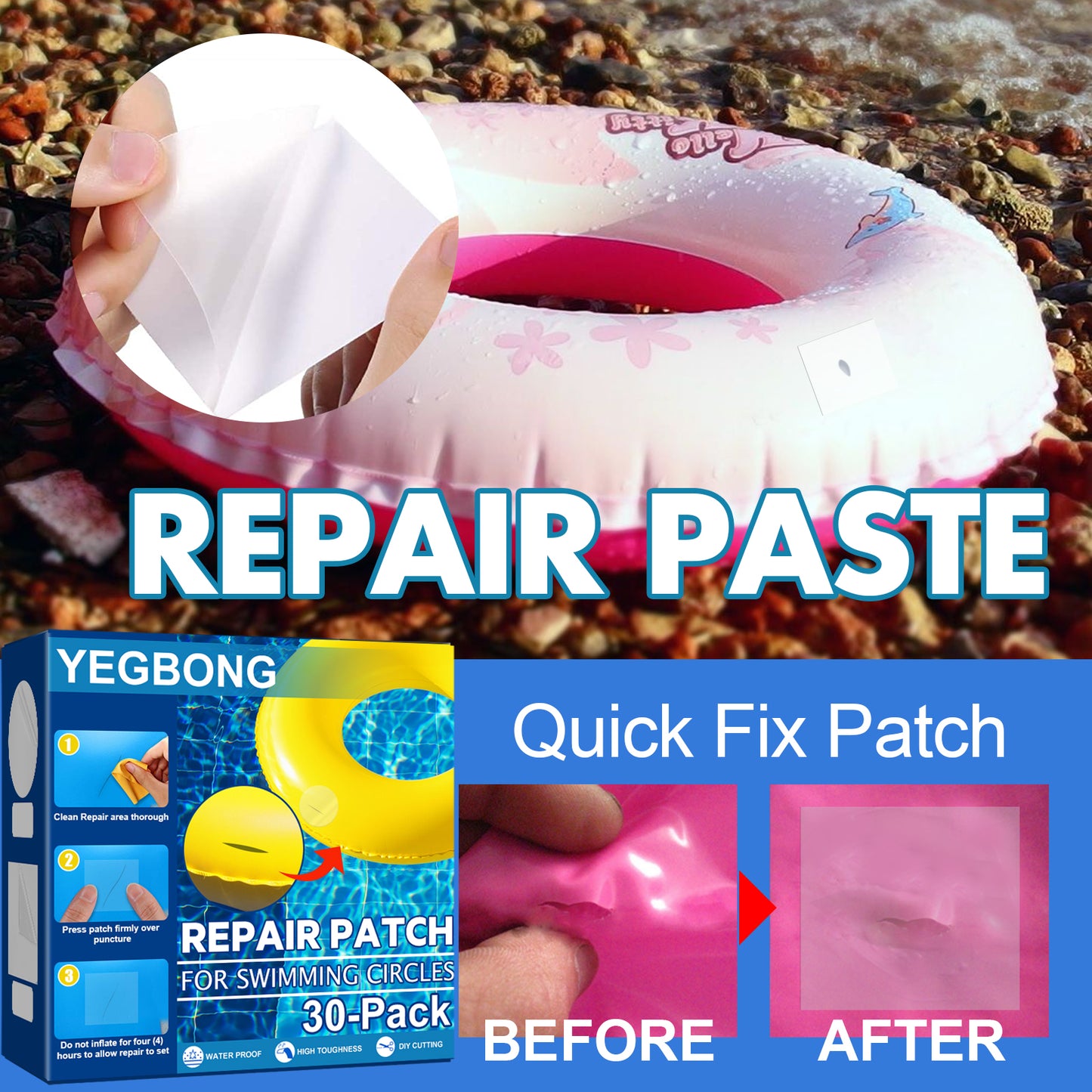 Yegbong swimming ring repair kit self-adhesive lining patch swimming ring inflatable pontoon waterproof sealing sticker